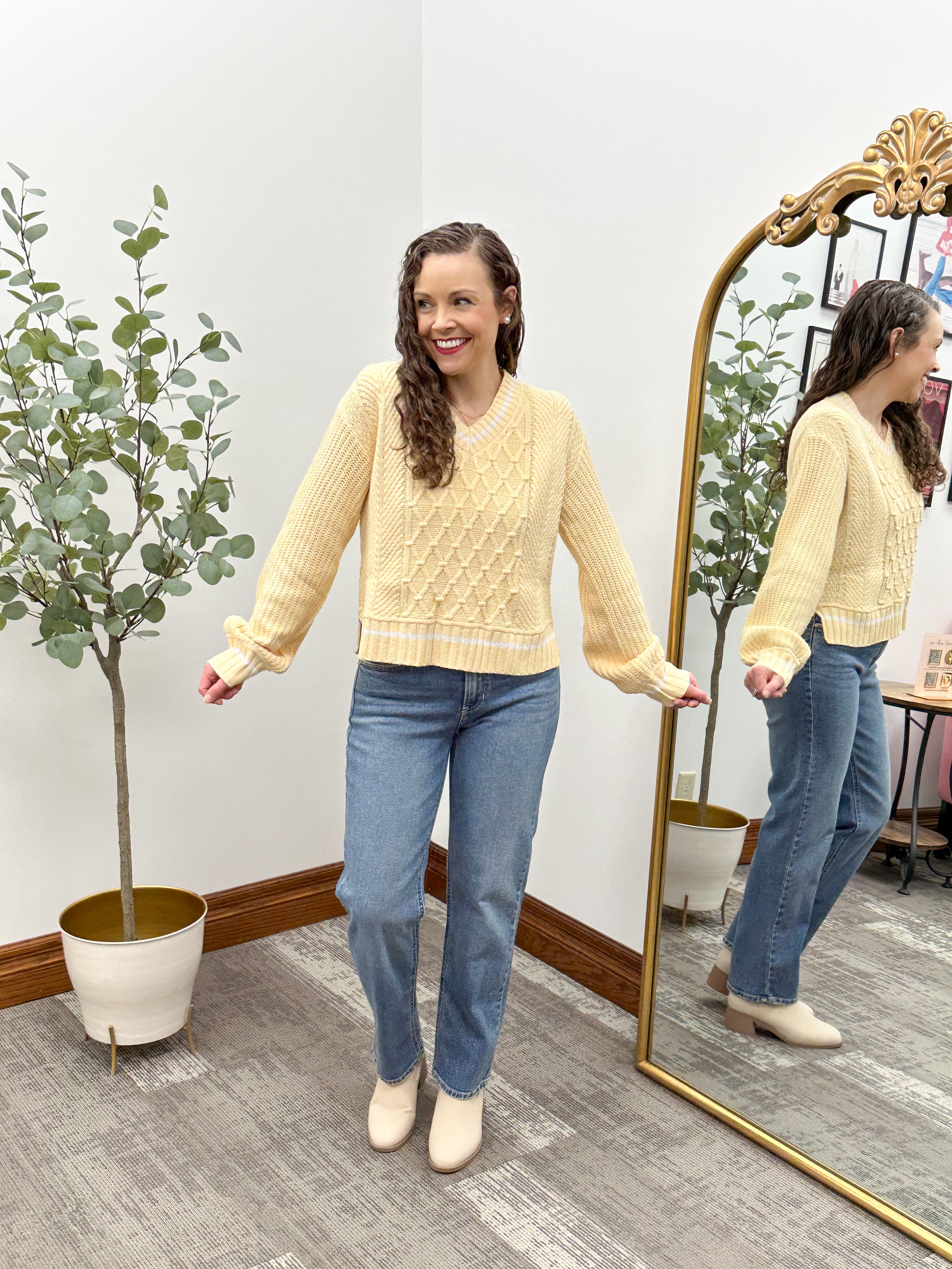 Yellow Cable Knit Sweater