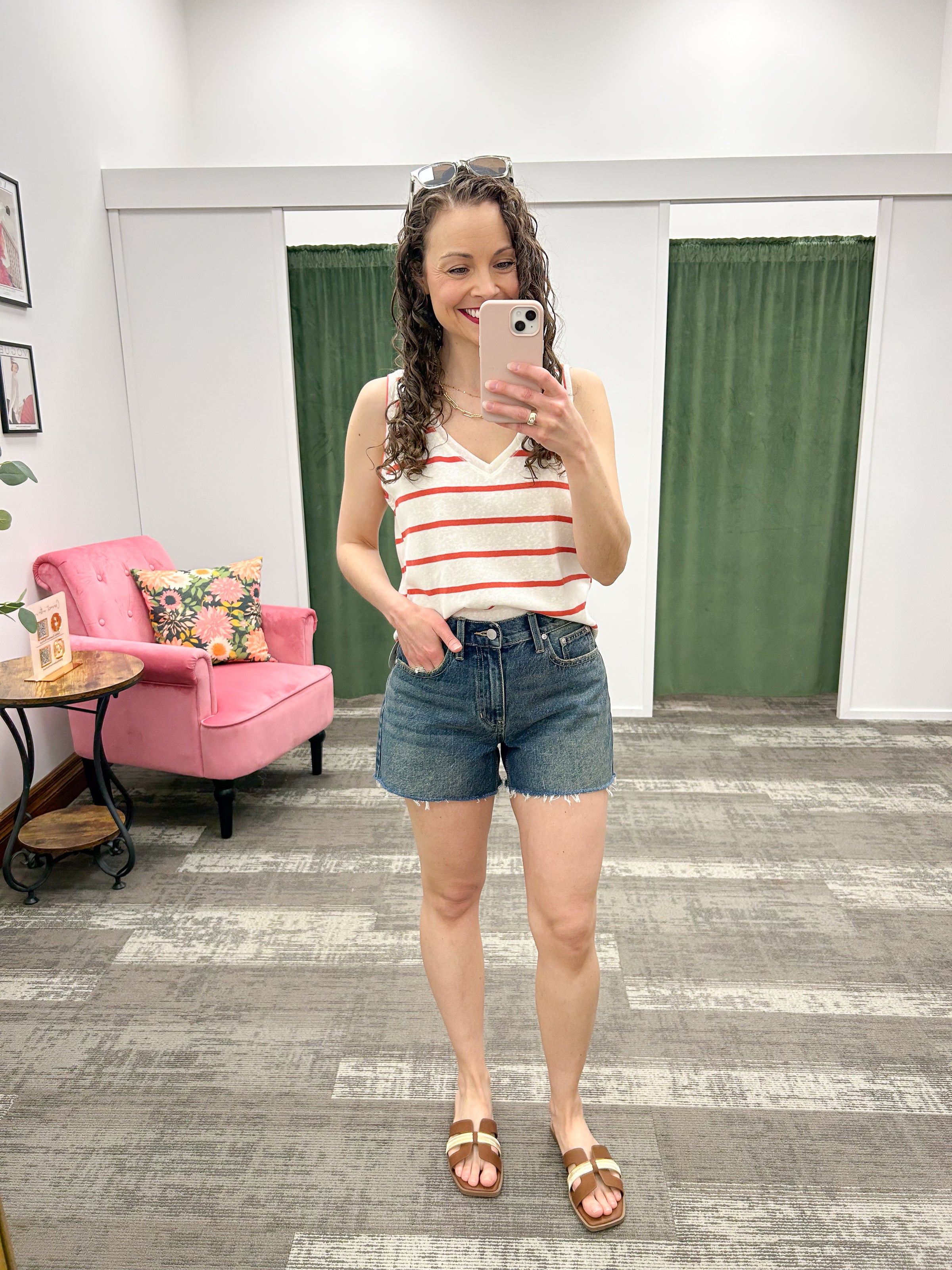 Red Striped V-Neck Tank Top