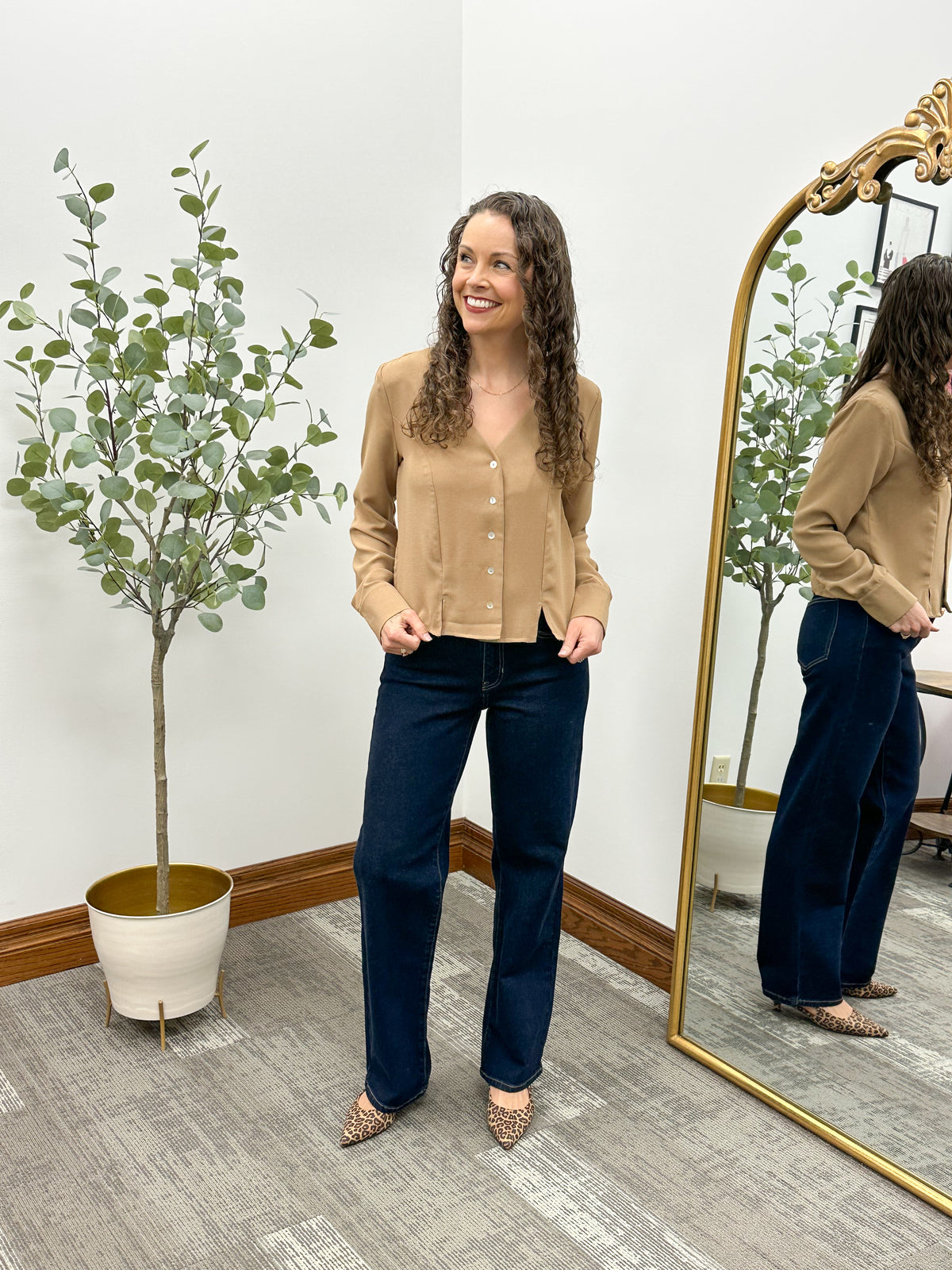 Tan Button Up Blouse