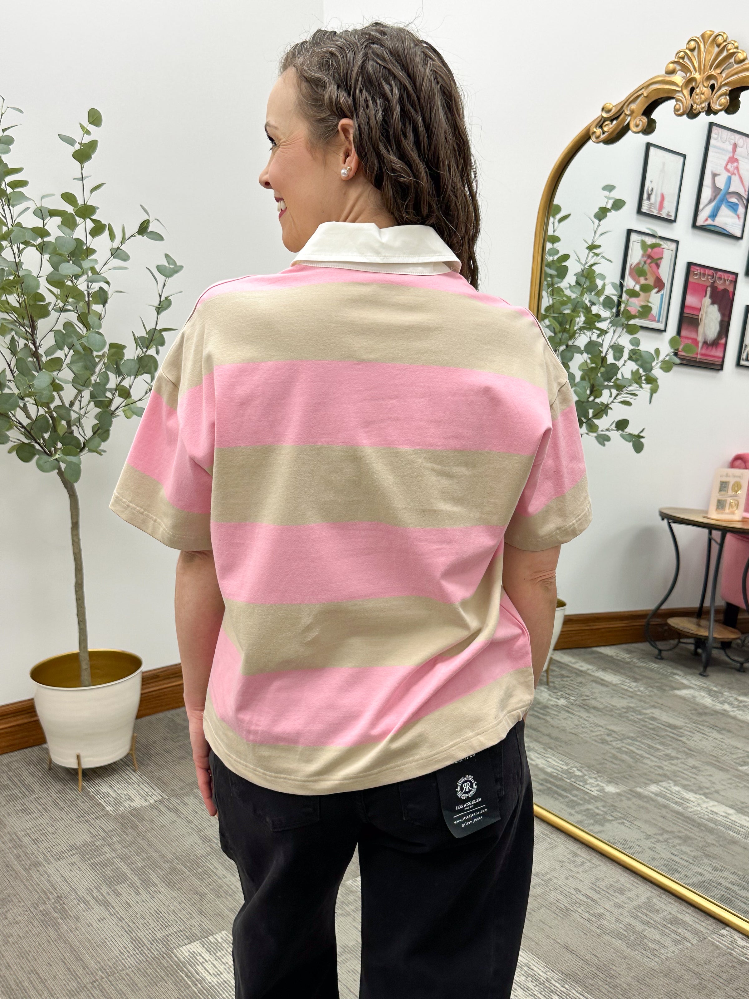 Rugby Striped Oversized Polo Shirt
