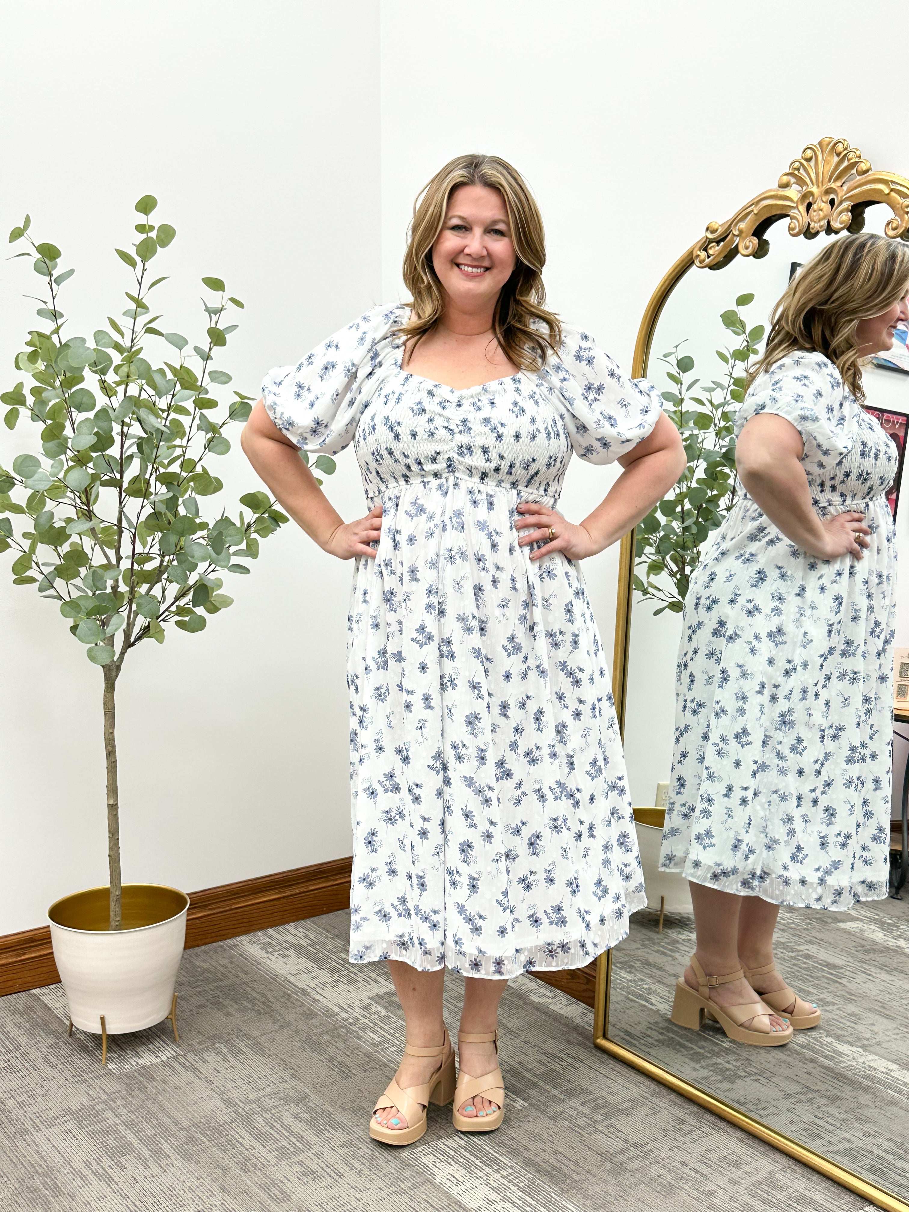 Rhonda Blue Floral Midi Dress
