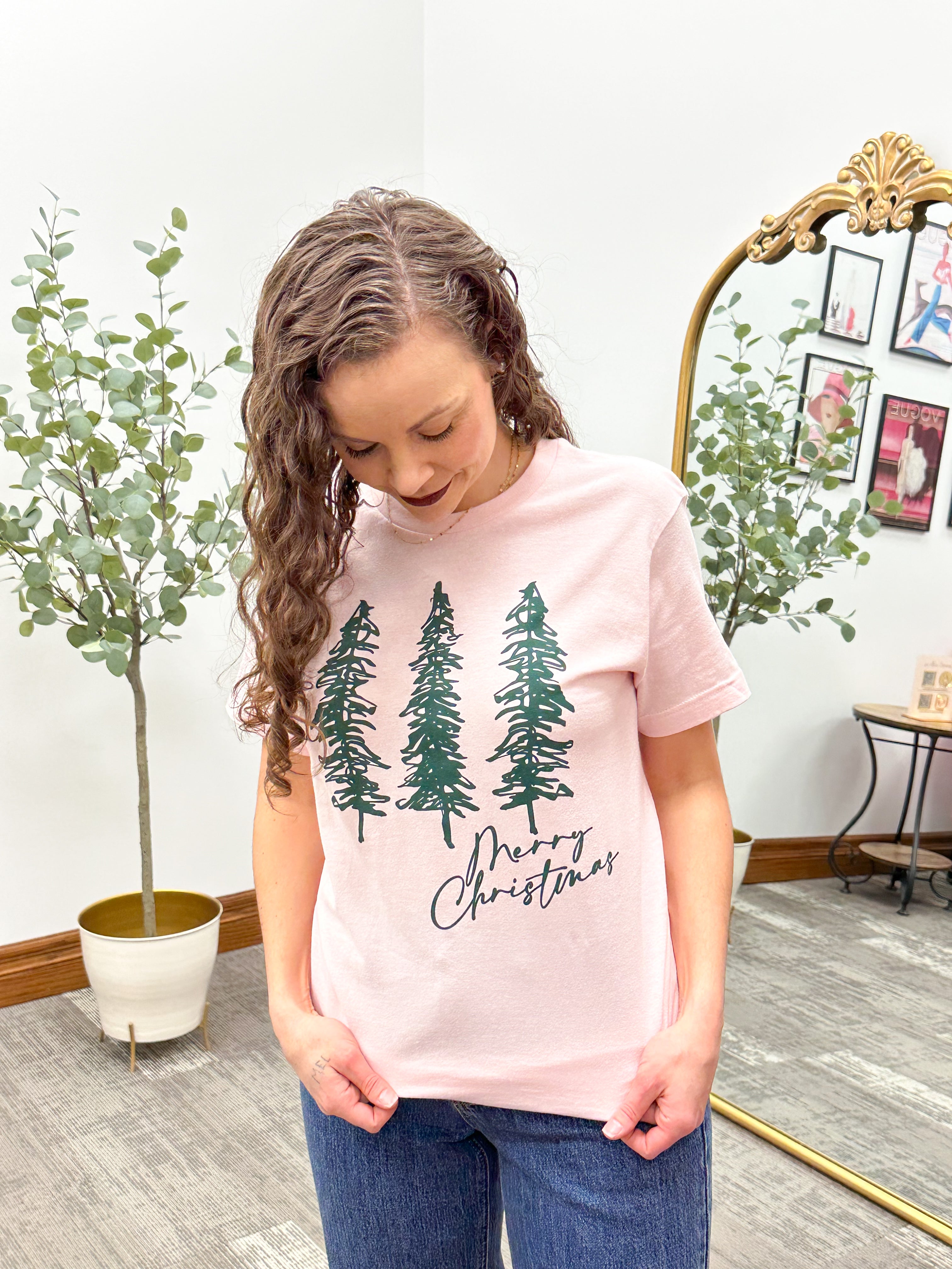 Pink Merry Christmas Graphic T-Shirt