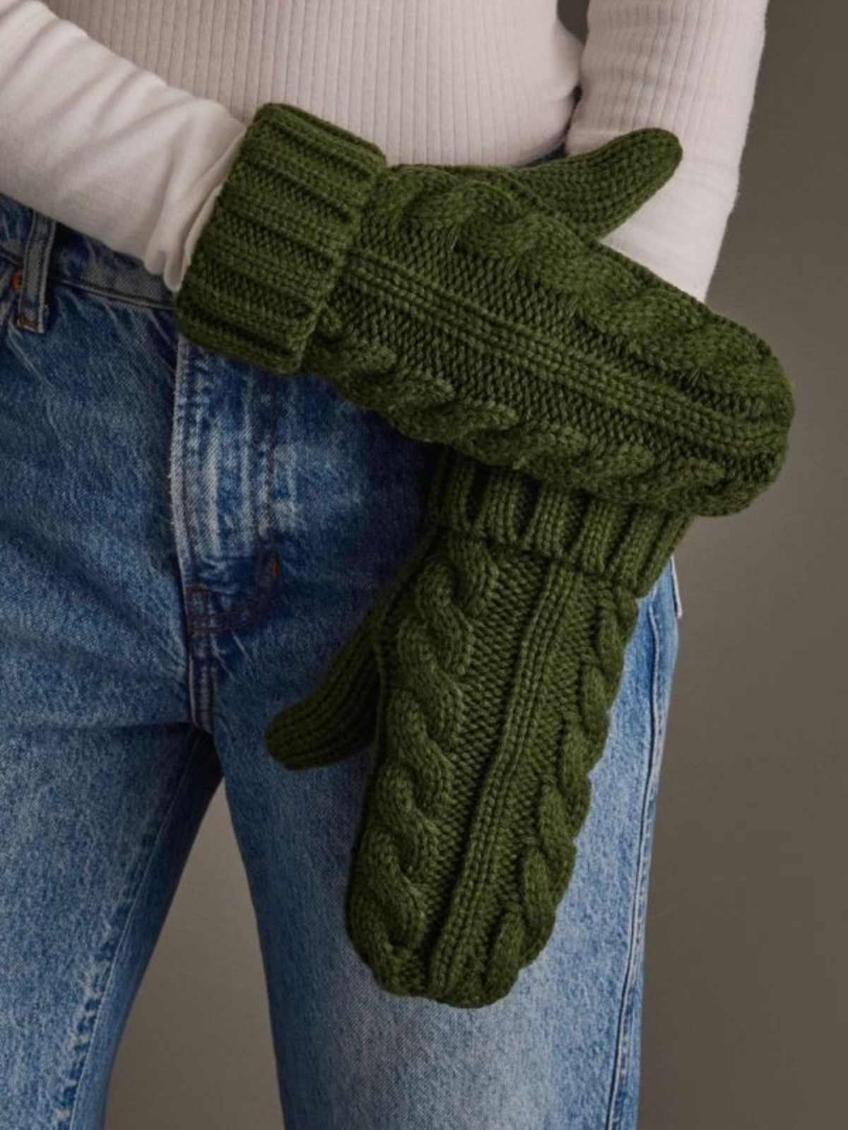 Olive Cable Knit Mittens