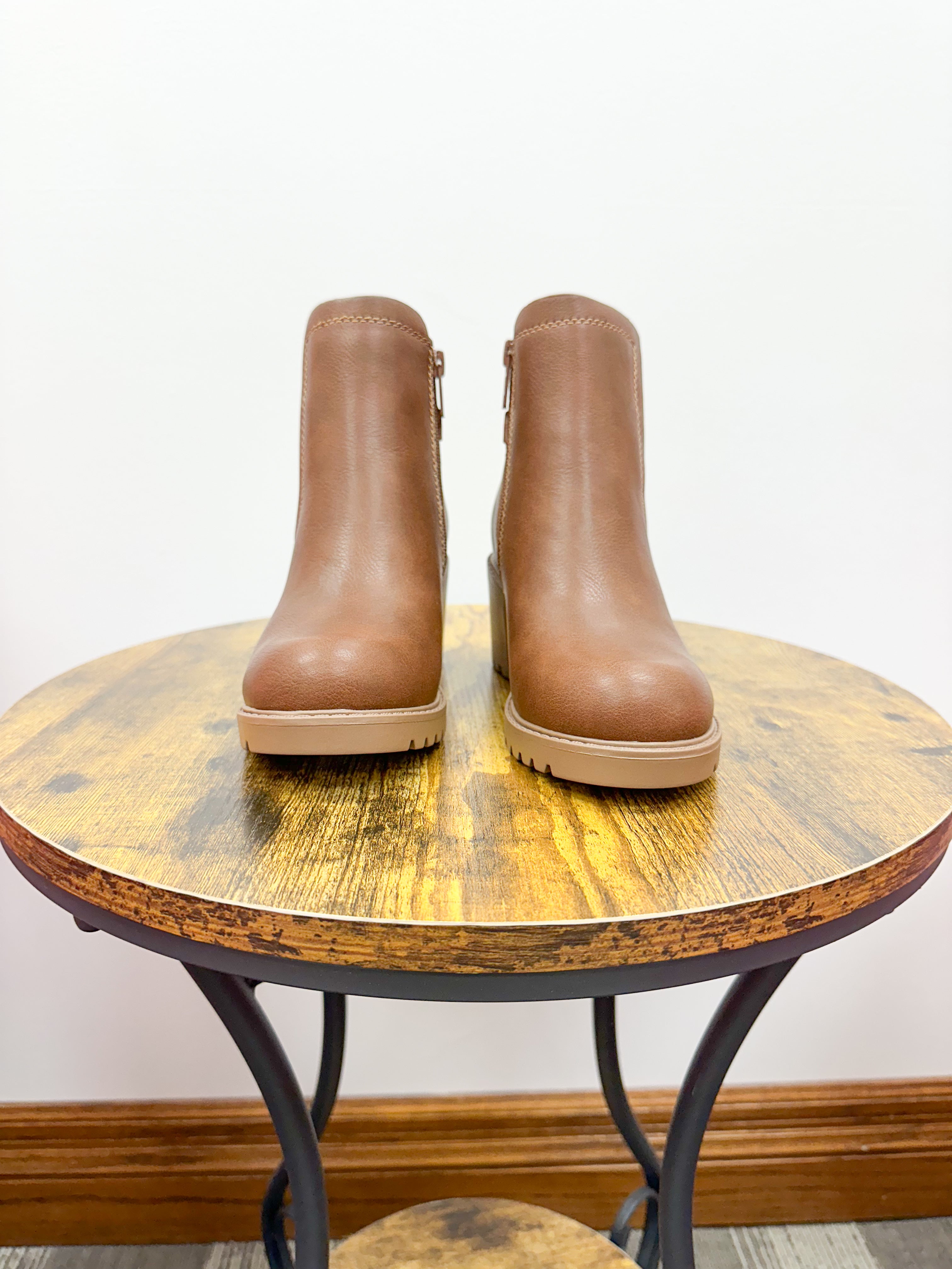 Lora Brown Chunky Heeled Bootie