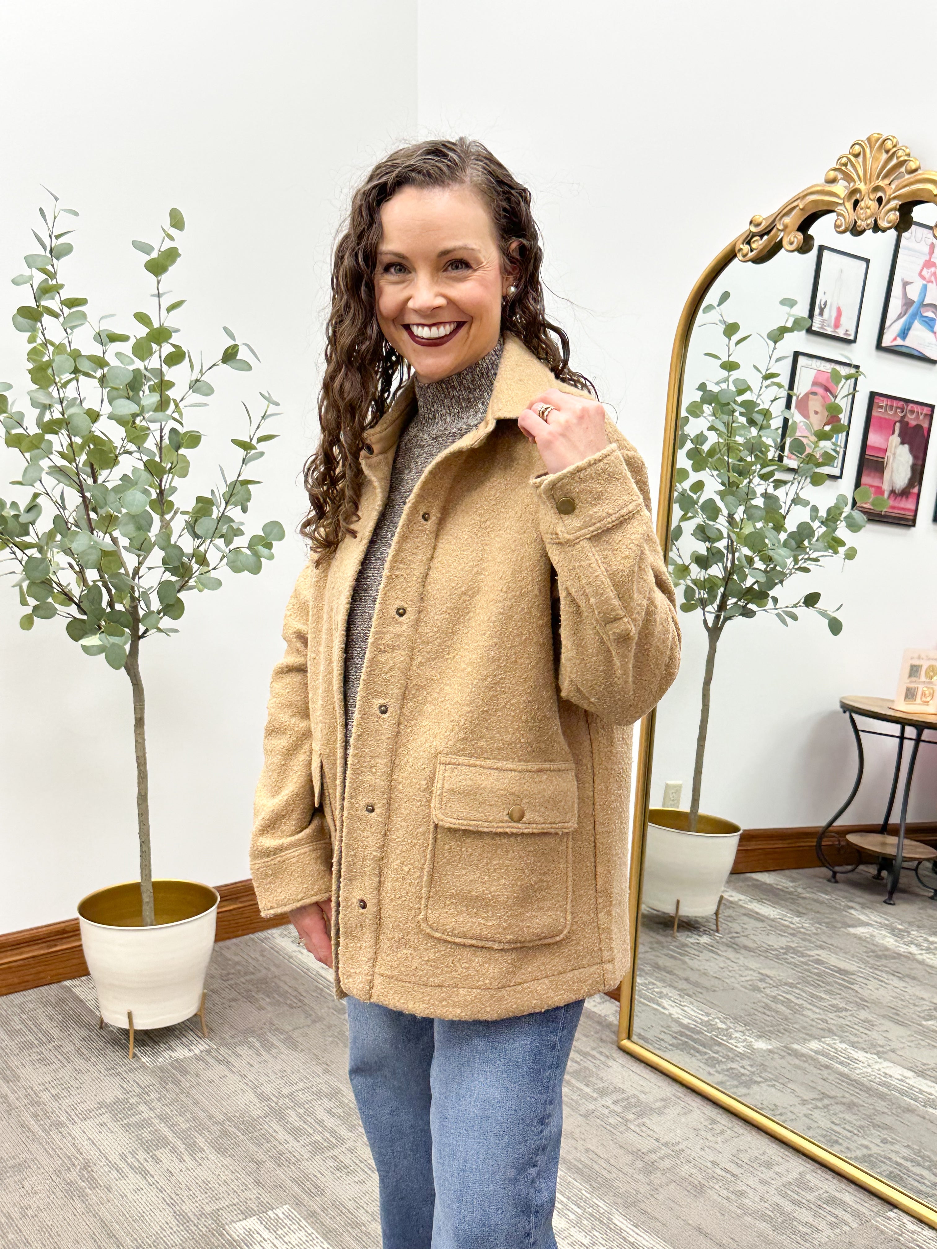 Tan Snap Button Teddy Jacket