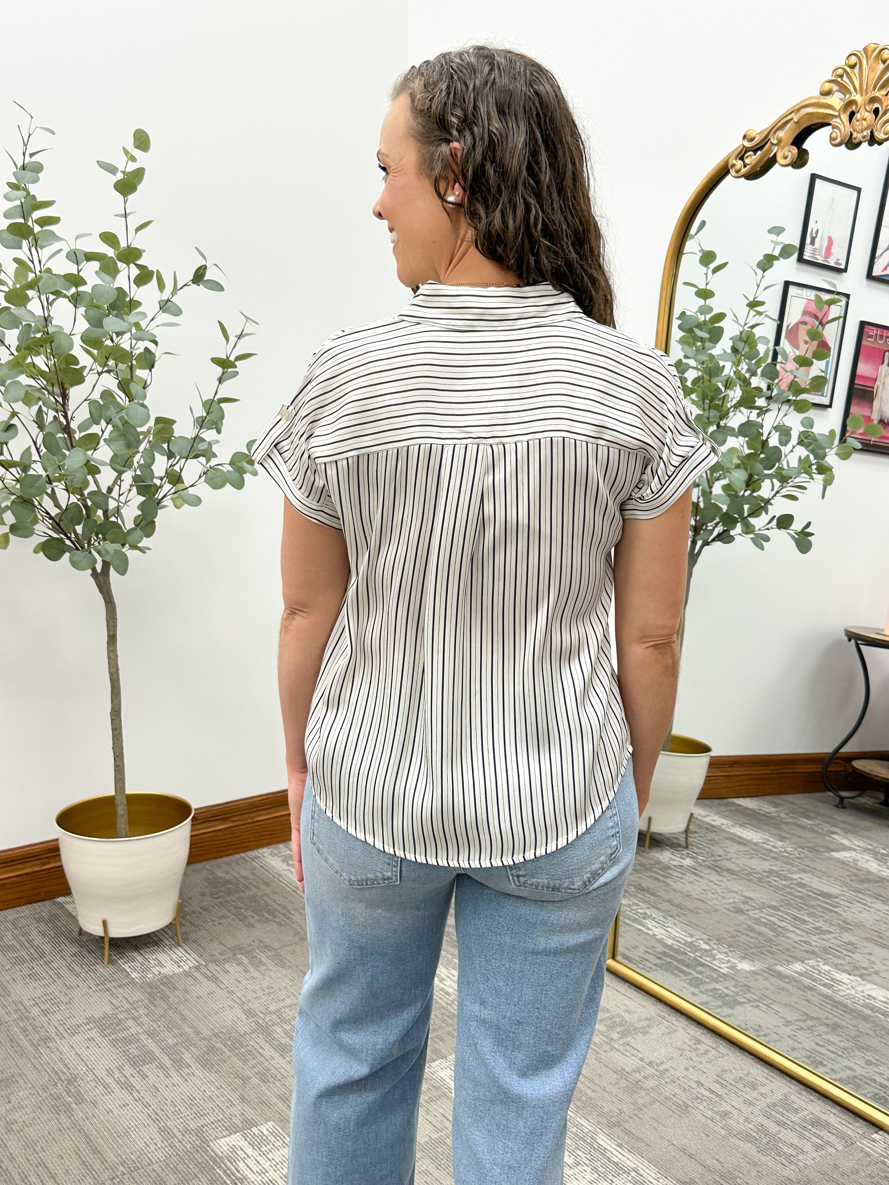 Tori Ivory+Black Striped Top