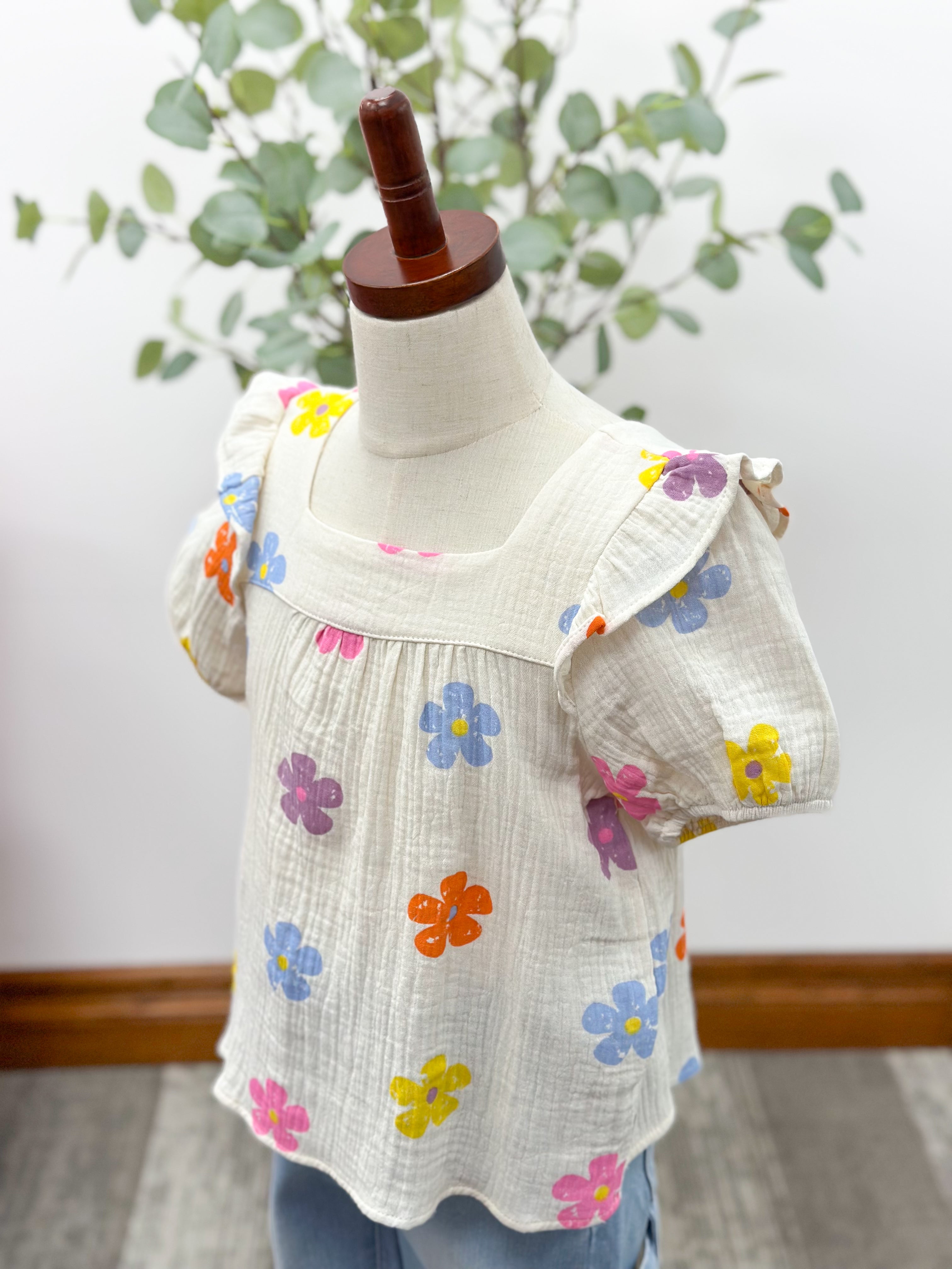 Girls Floral Print Muslin Top