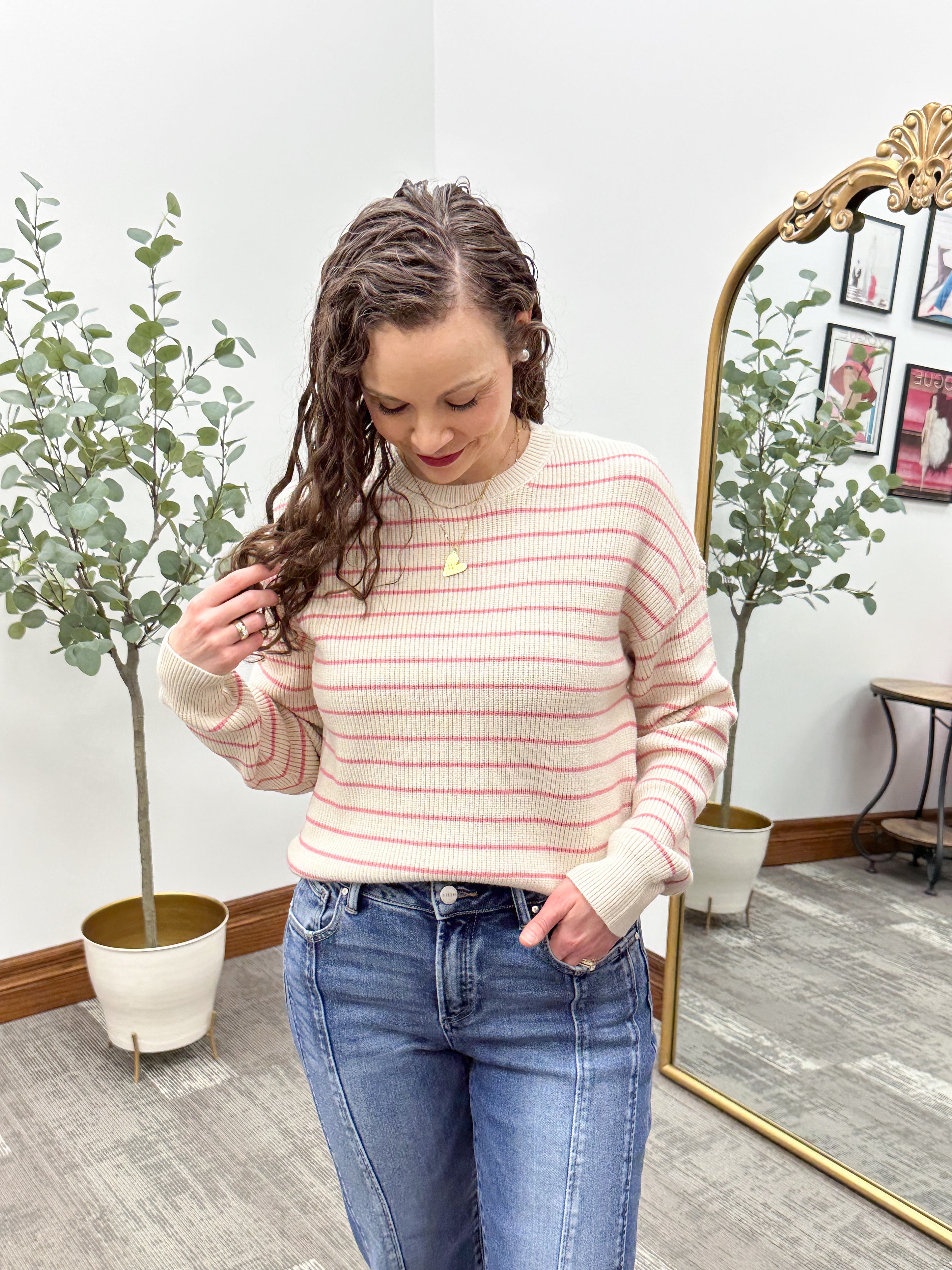 Pink & Cream Striped Thread & Supply Sweater