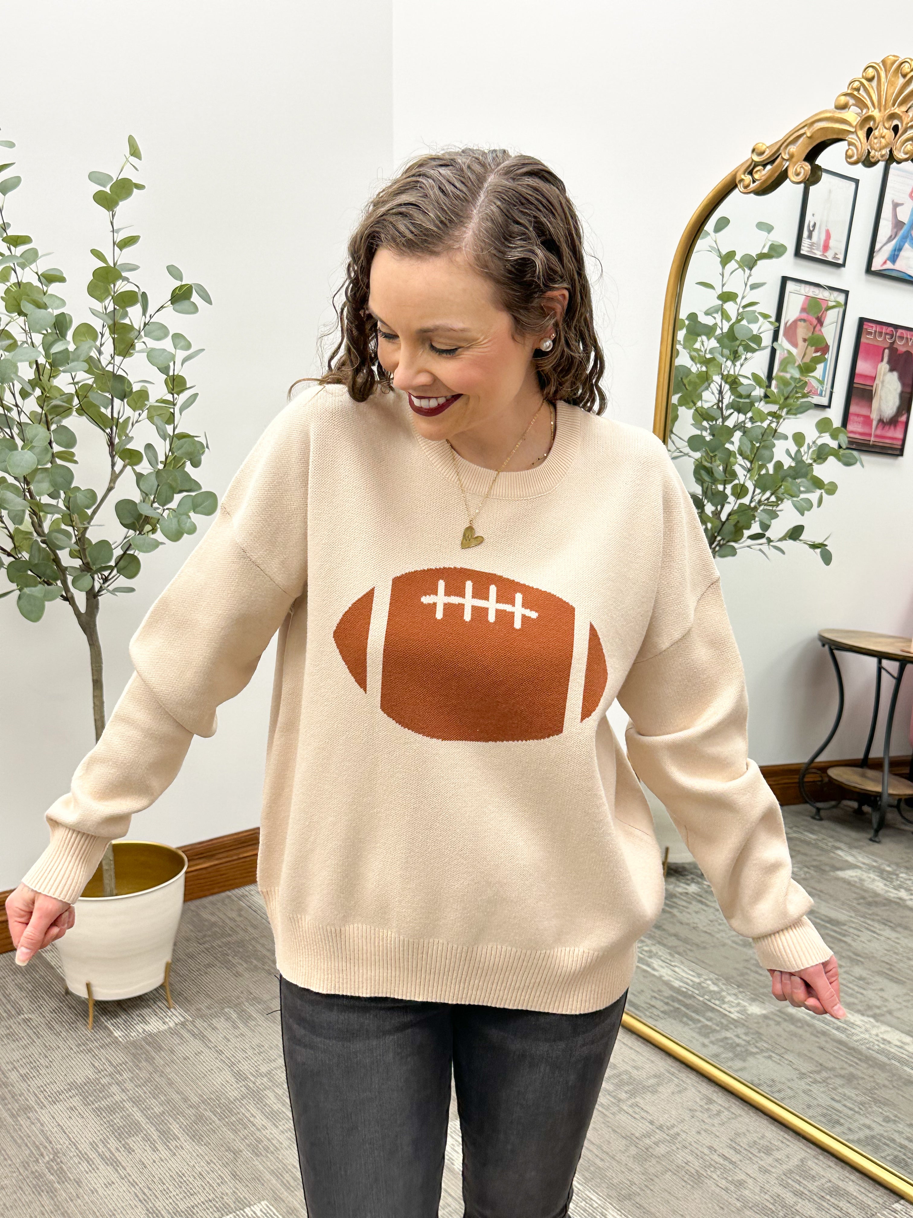 Beige Oversized Football Sweater