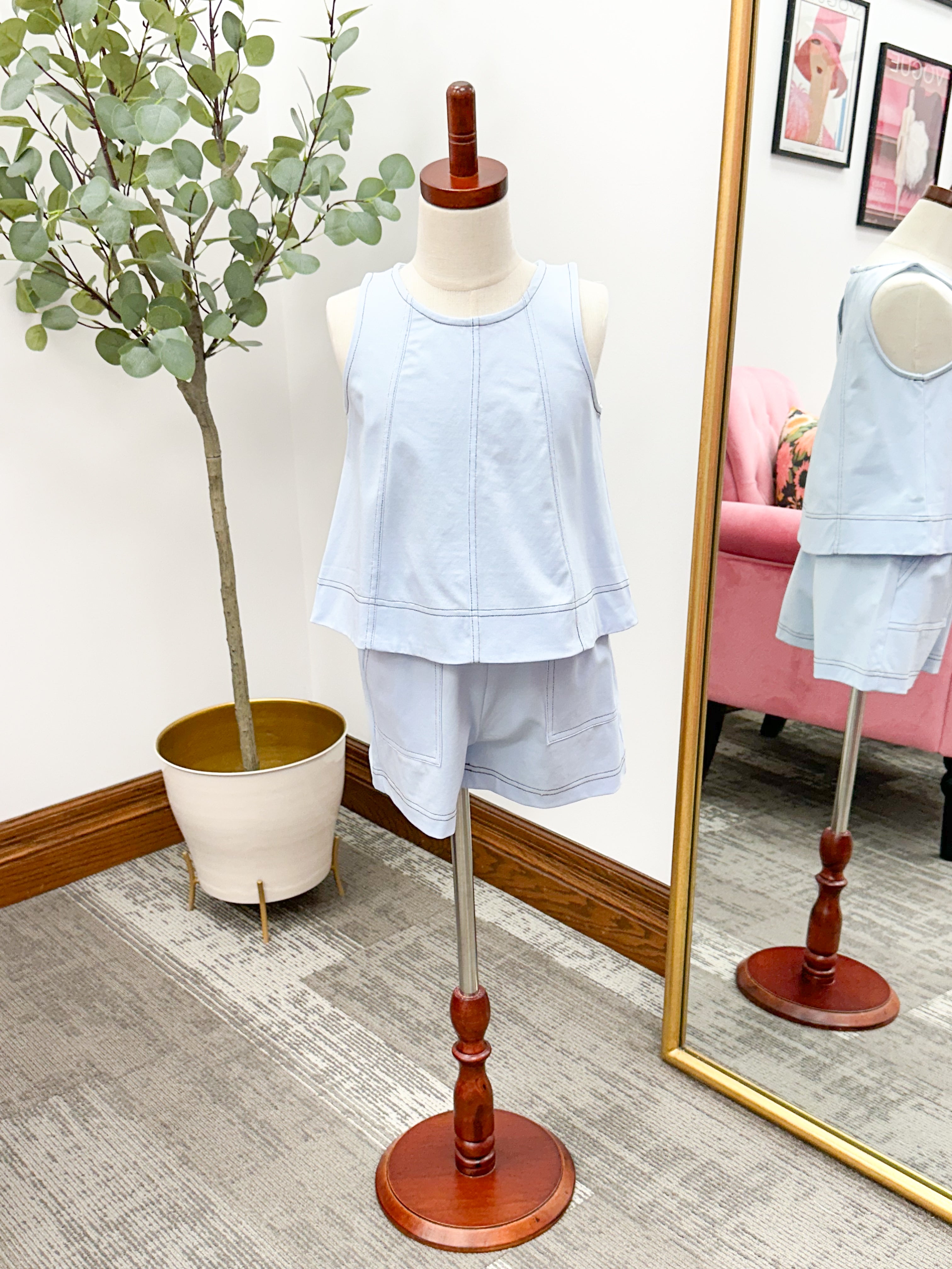 Girls Baby Blue Tank & Shorts Set