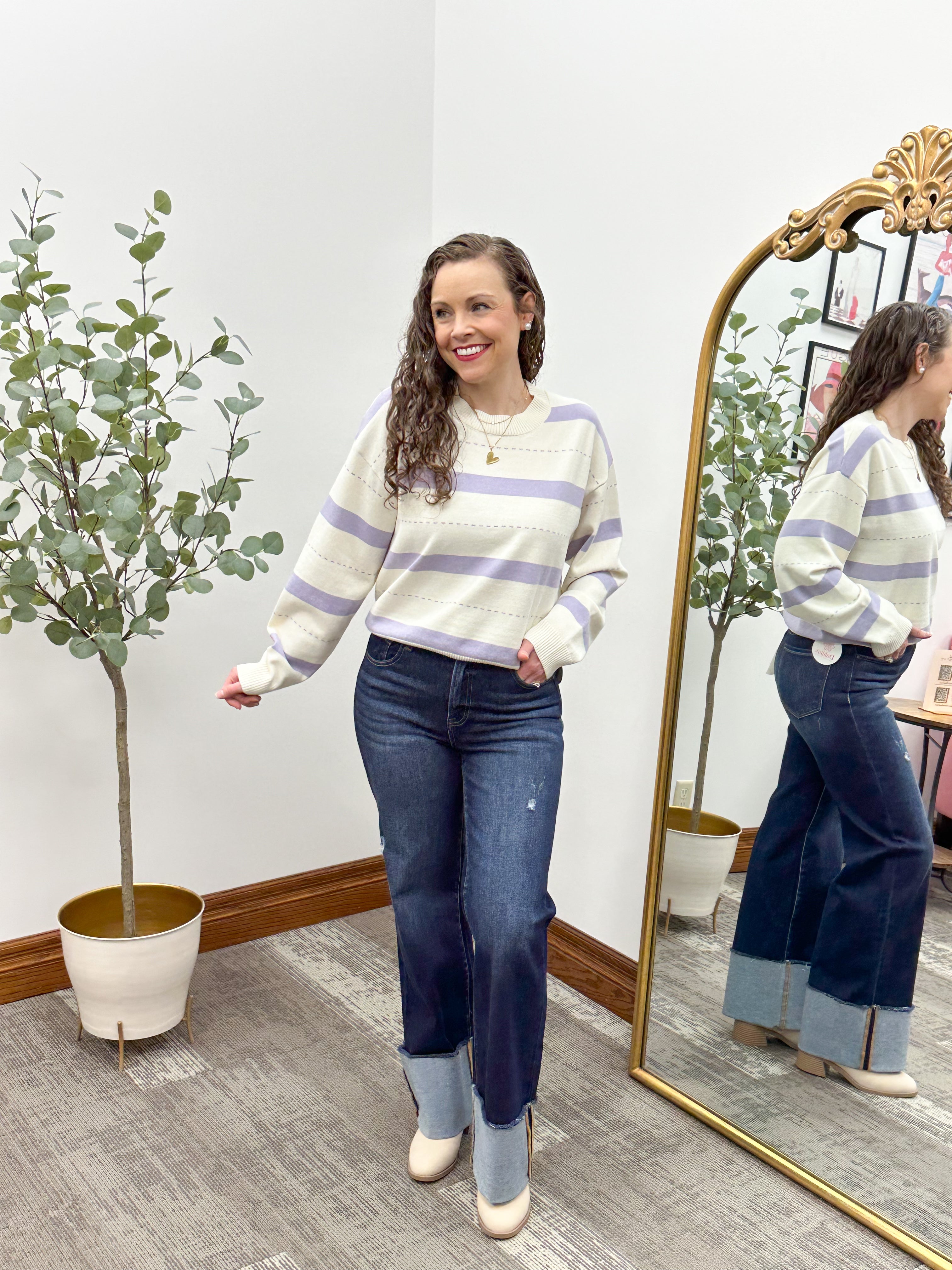 Ivory & Lavender Stripe Sweater