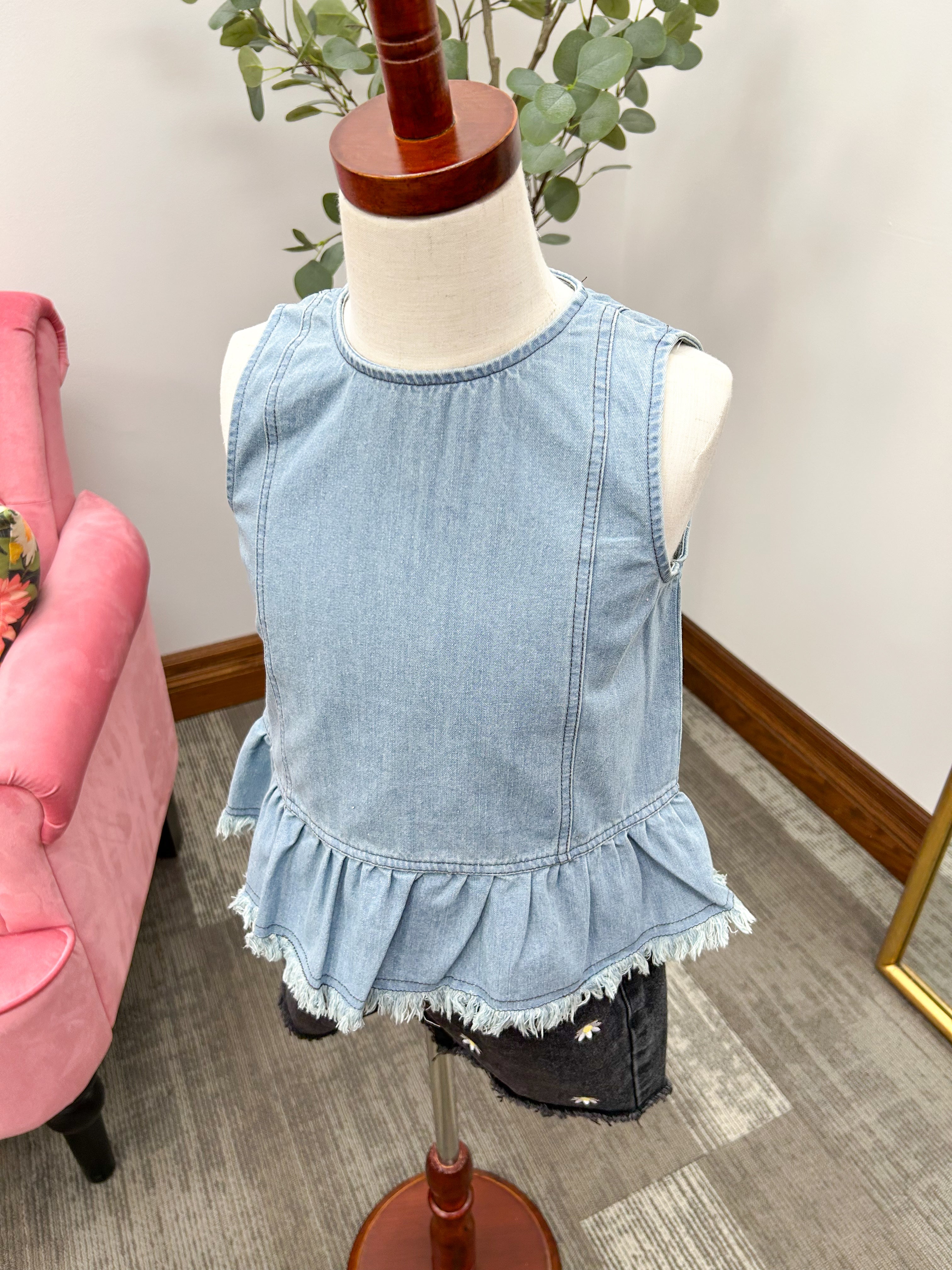 Girls Denim Peplum Tank Top
