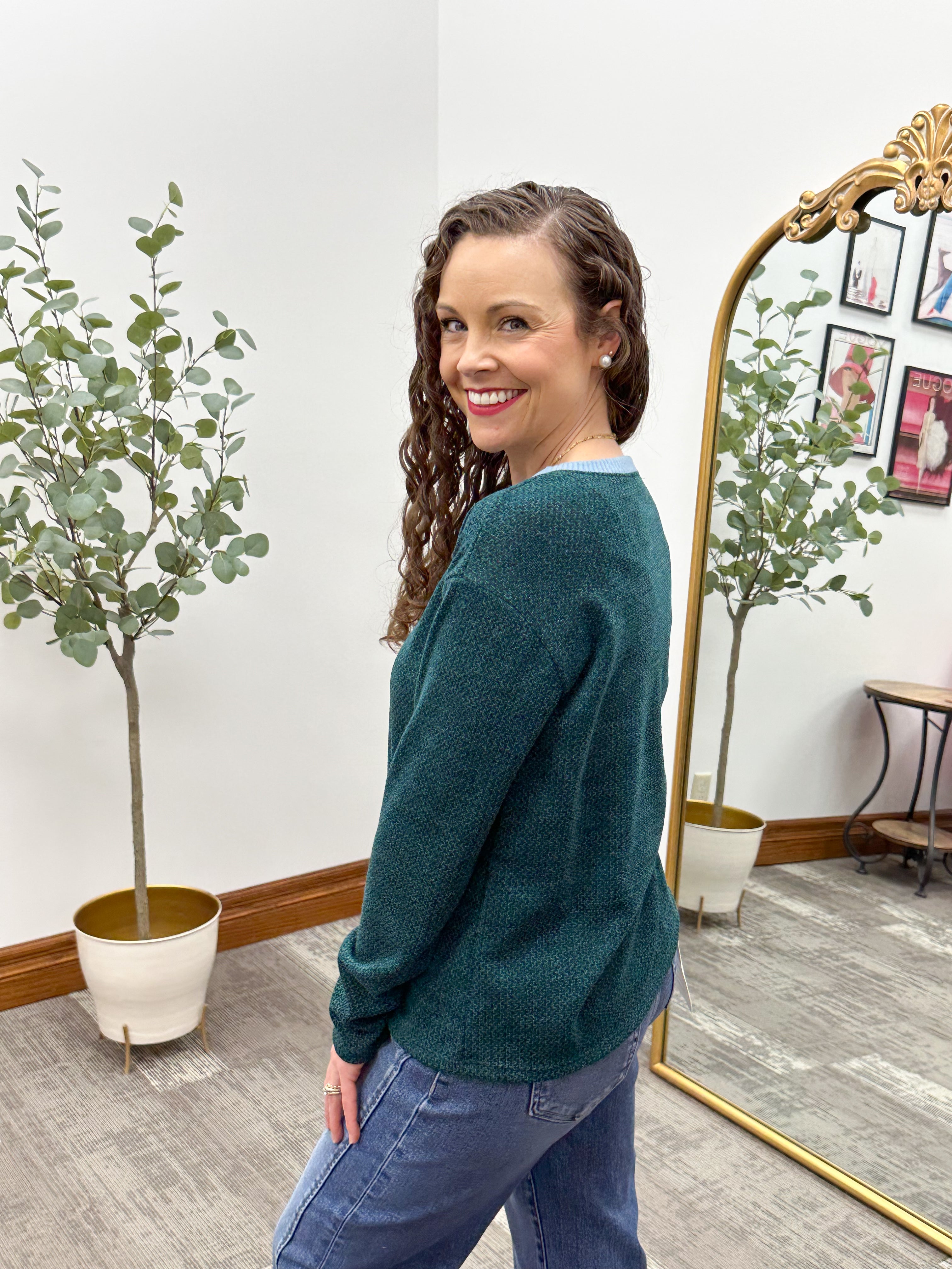 Green & Blue Long Sleeve Top