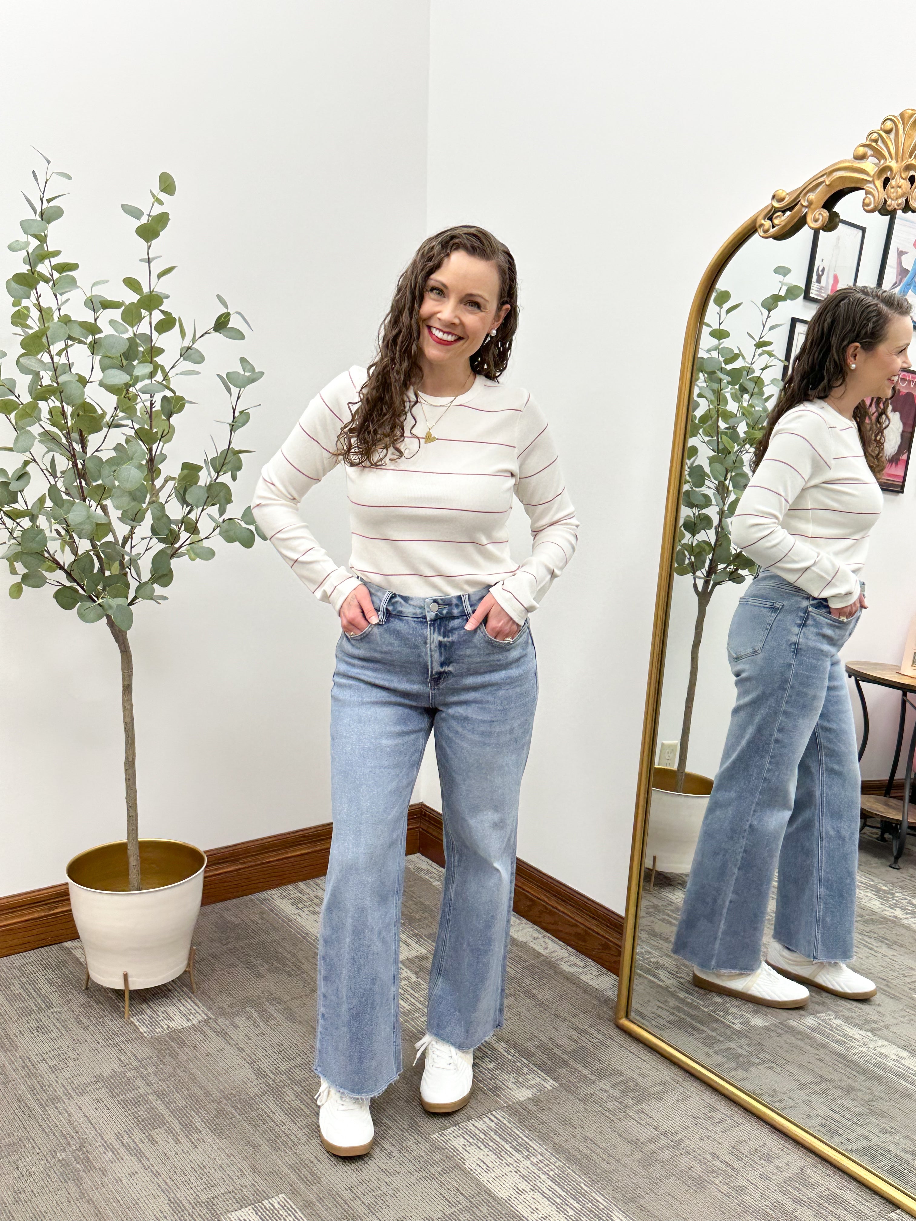 Striped Long Sleeve Ribbed Top