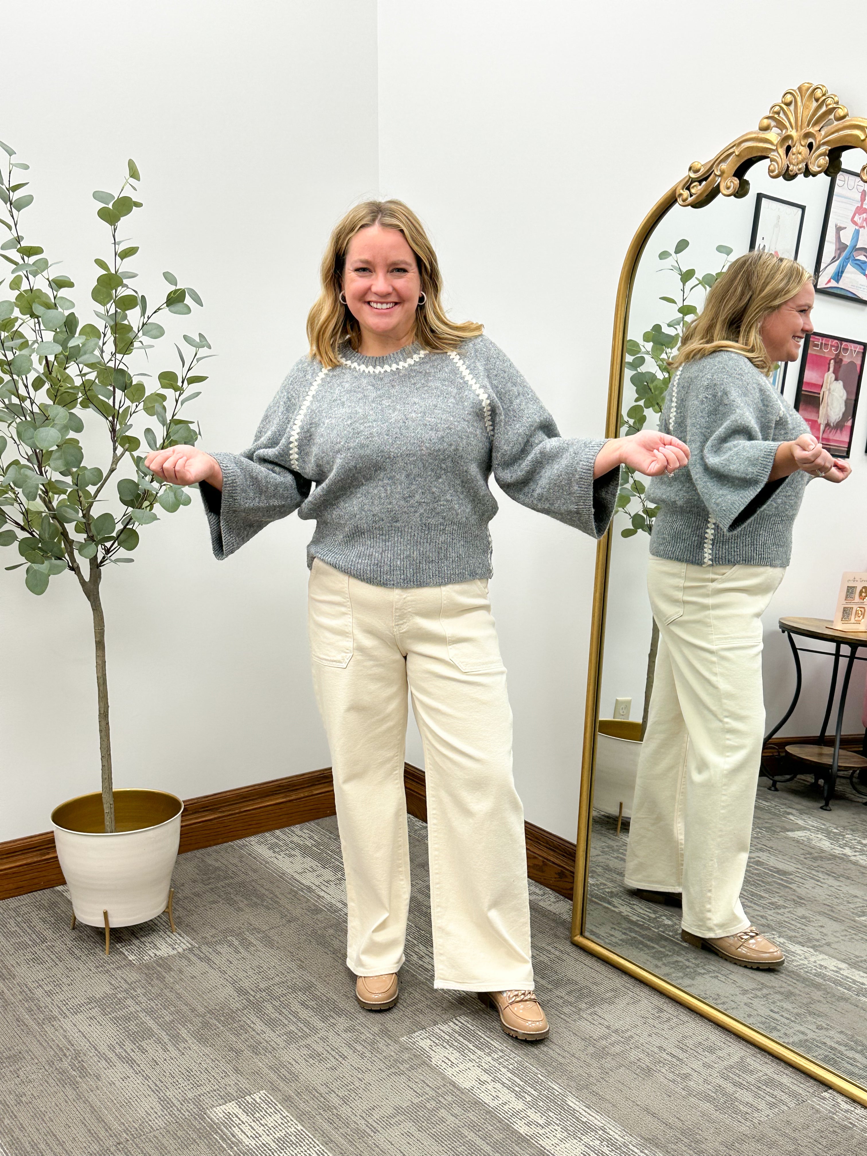 Gray 3/4 Sleeve Sweater