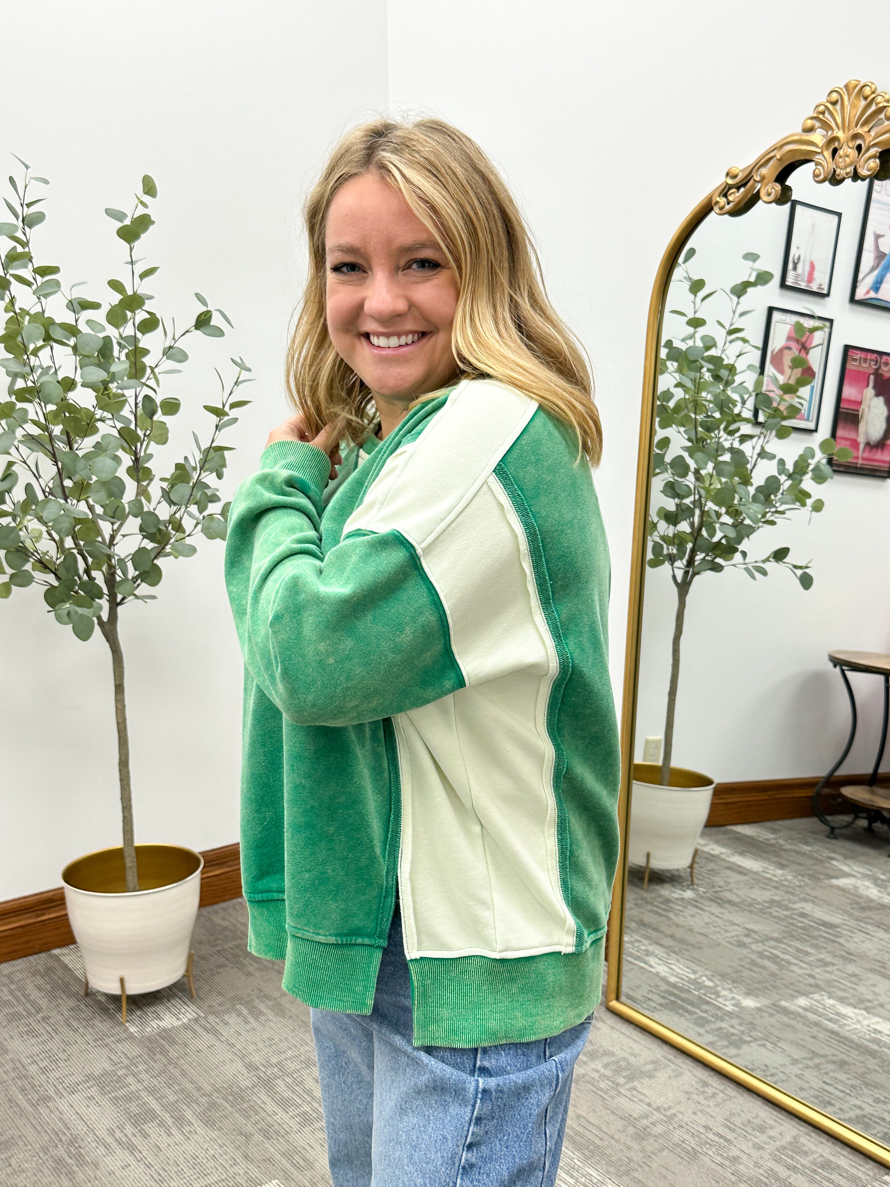 Oversized Green Terry Sweatshirt
