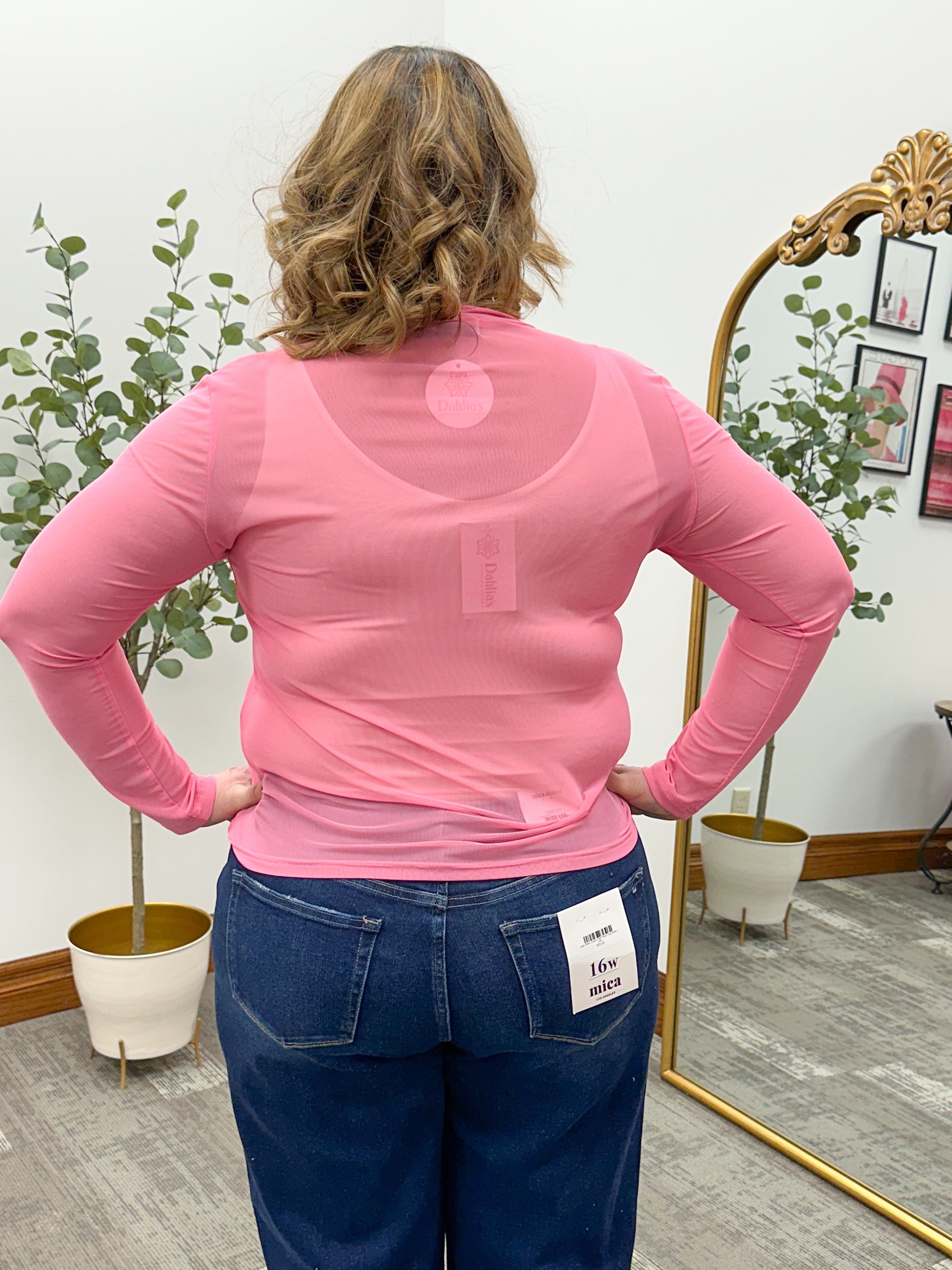 Pink Long Sleeve Mesh Top