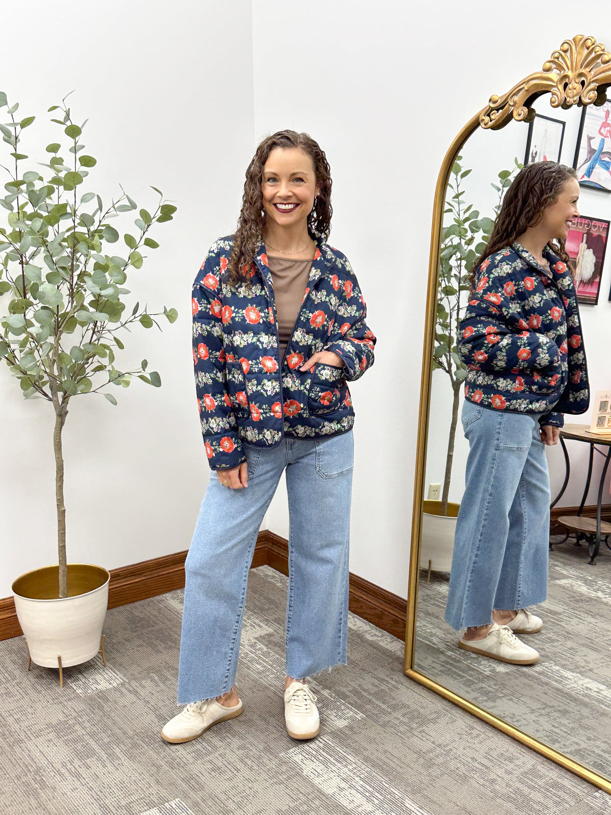 Navy & Floral Quilted Jacket