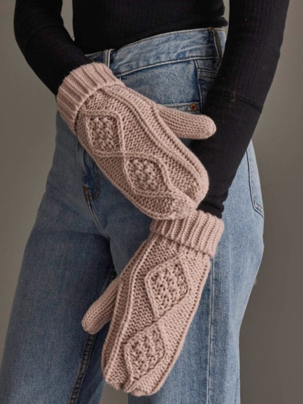 Light Pink Cable Knit Mittens