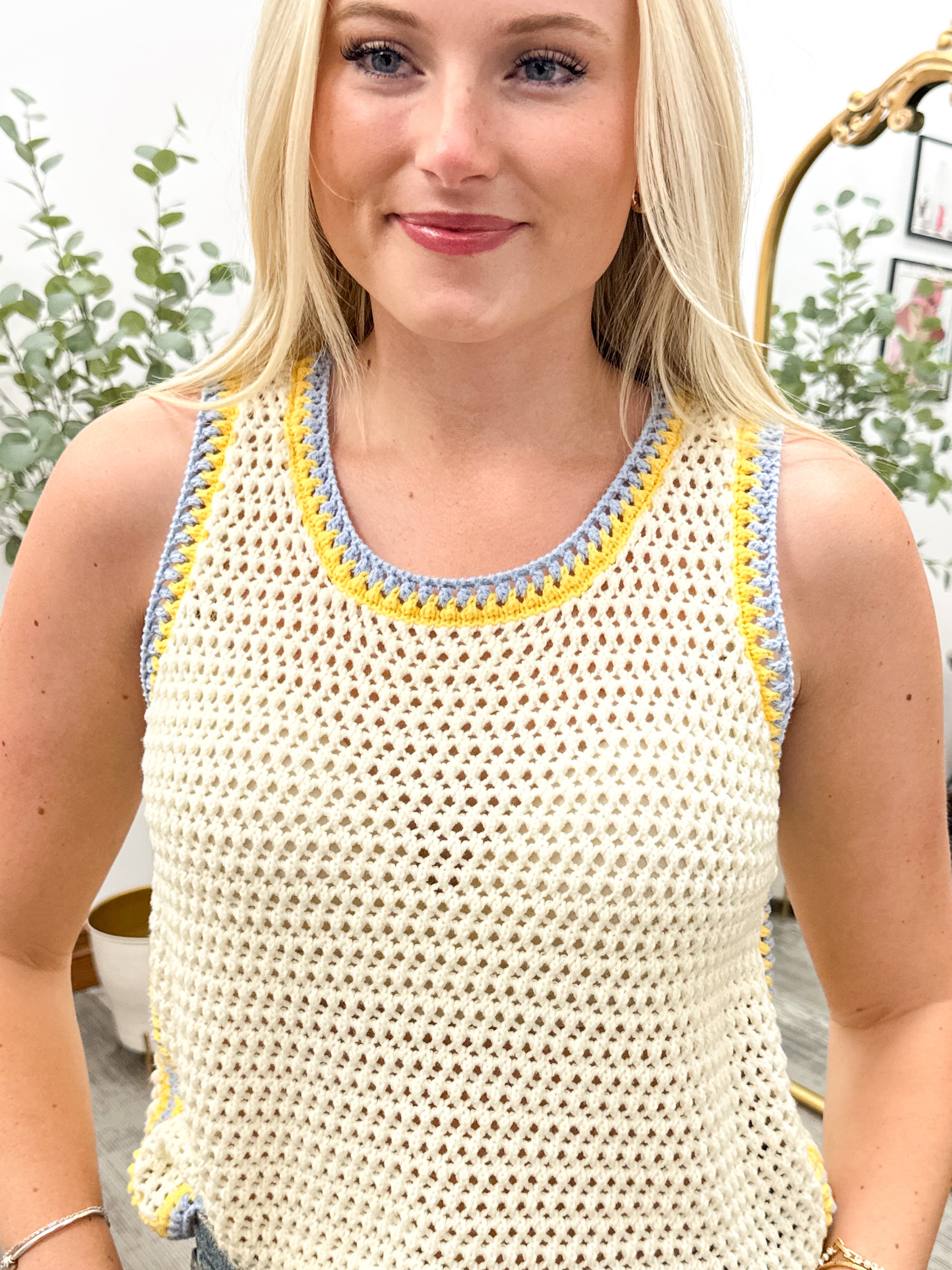 Yellow & Blue Trim Sweater Tank