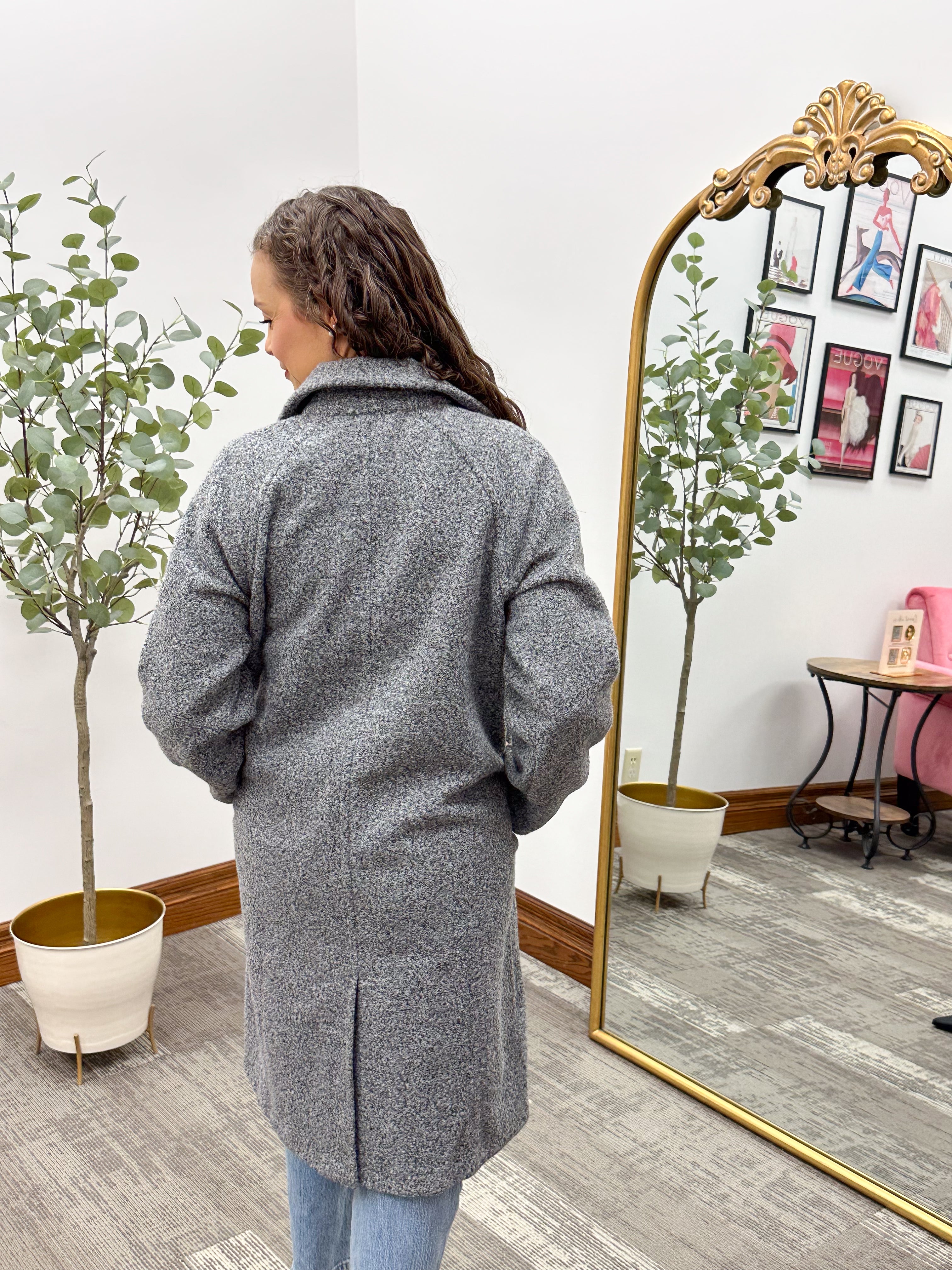 Gray Longline Teddy Jacket