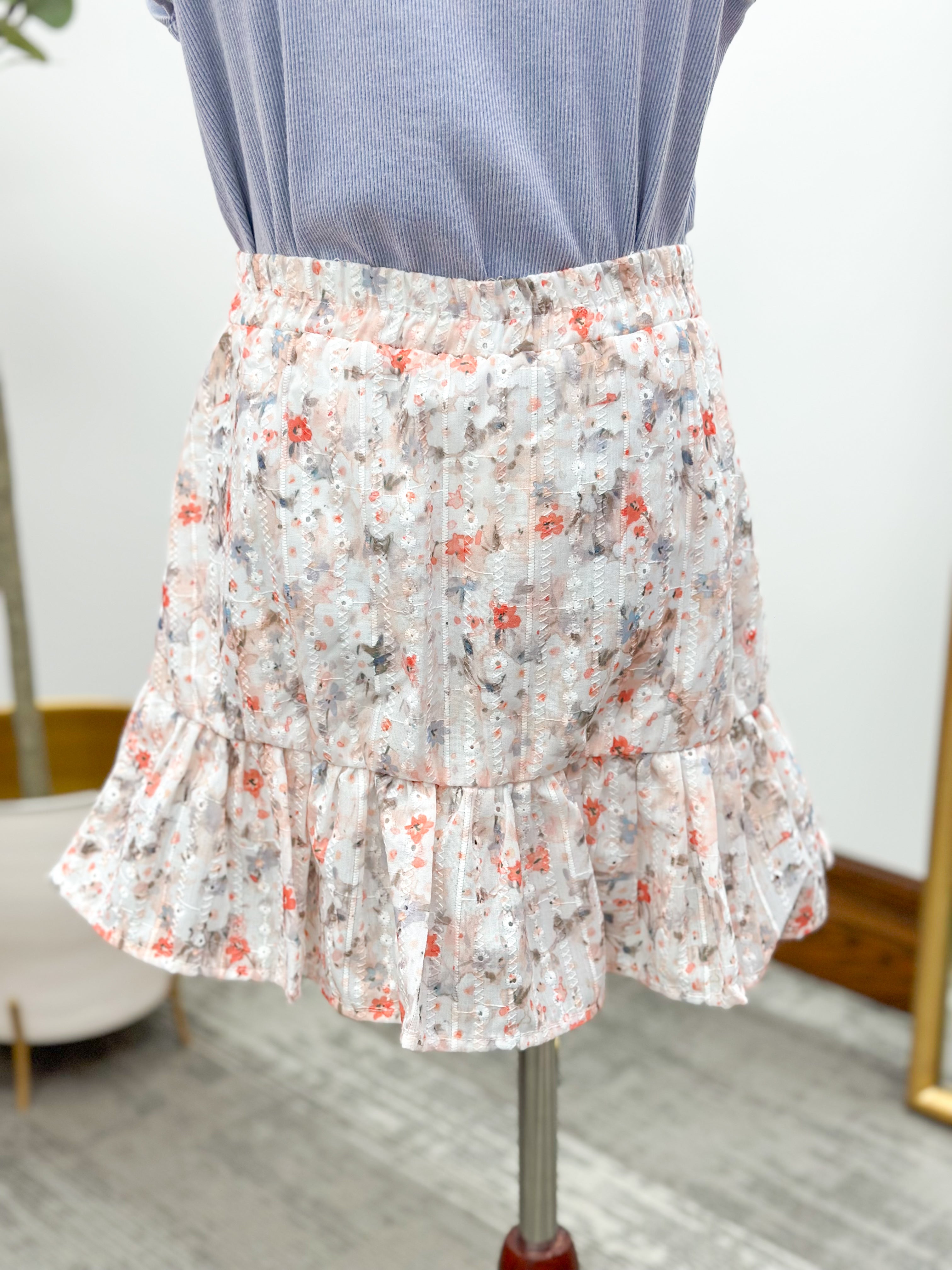 Girls Floral Ruffle Skort