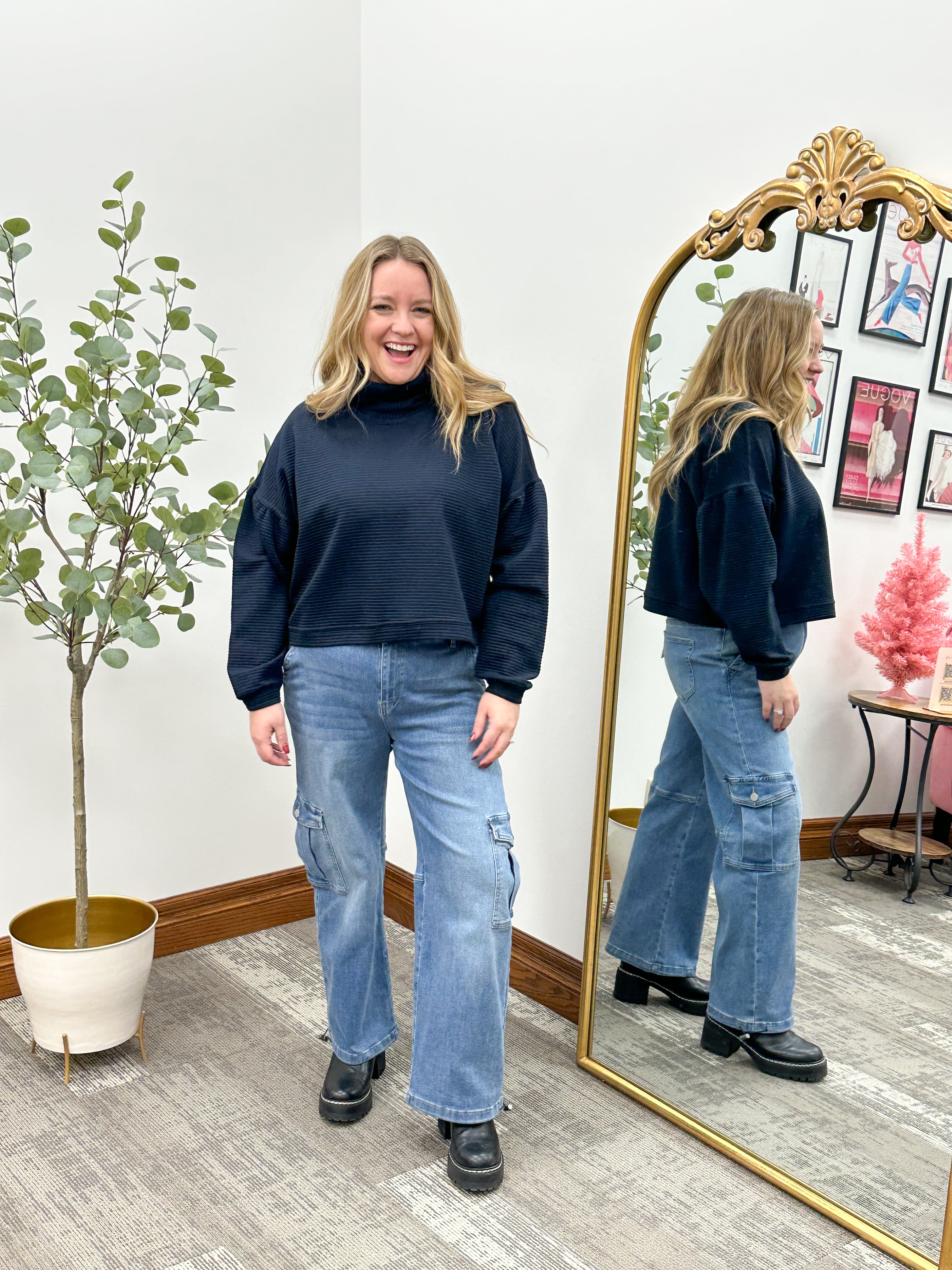 Cropped Cowl Neck Pullover