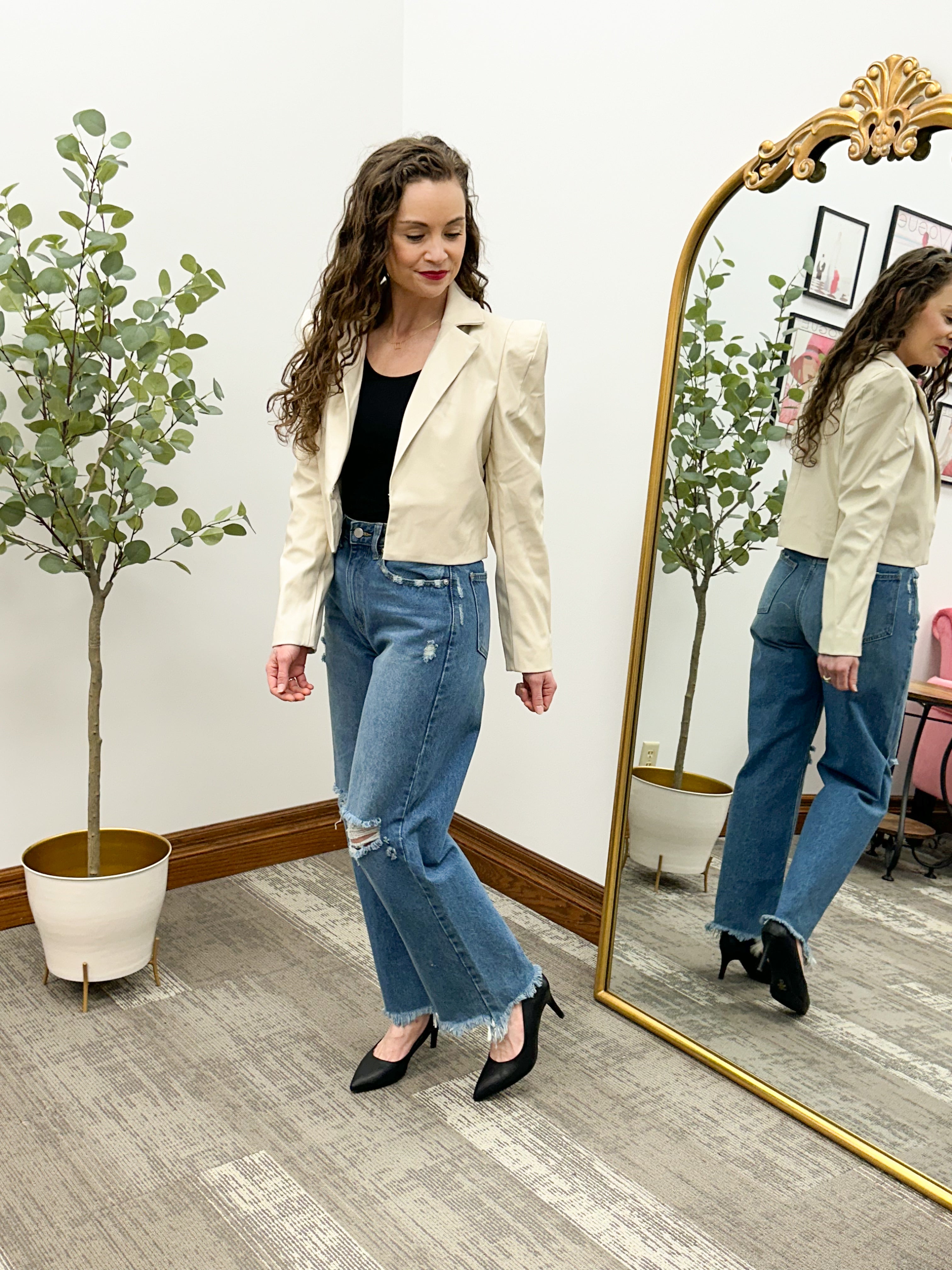 Felicia Cropped Faux Leather Jacket