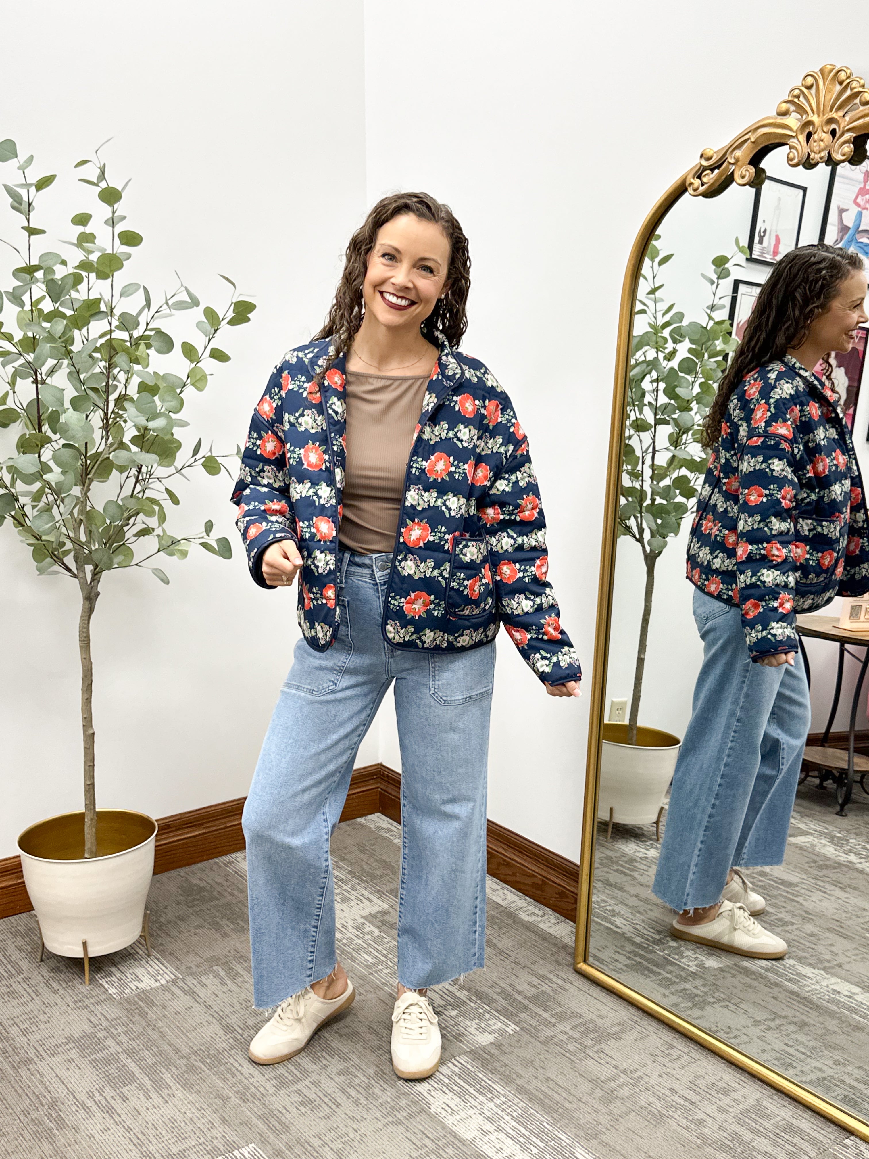 Navy & Floral Quilted Jacket