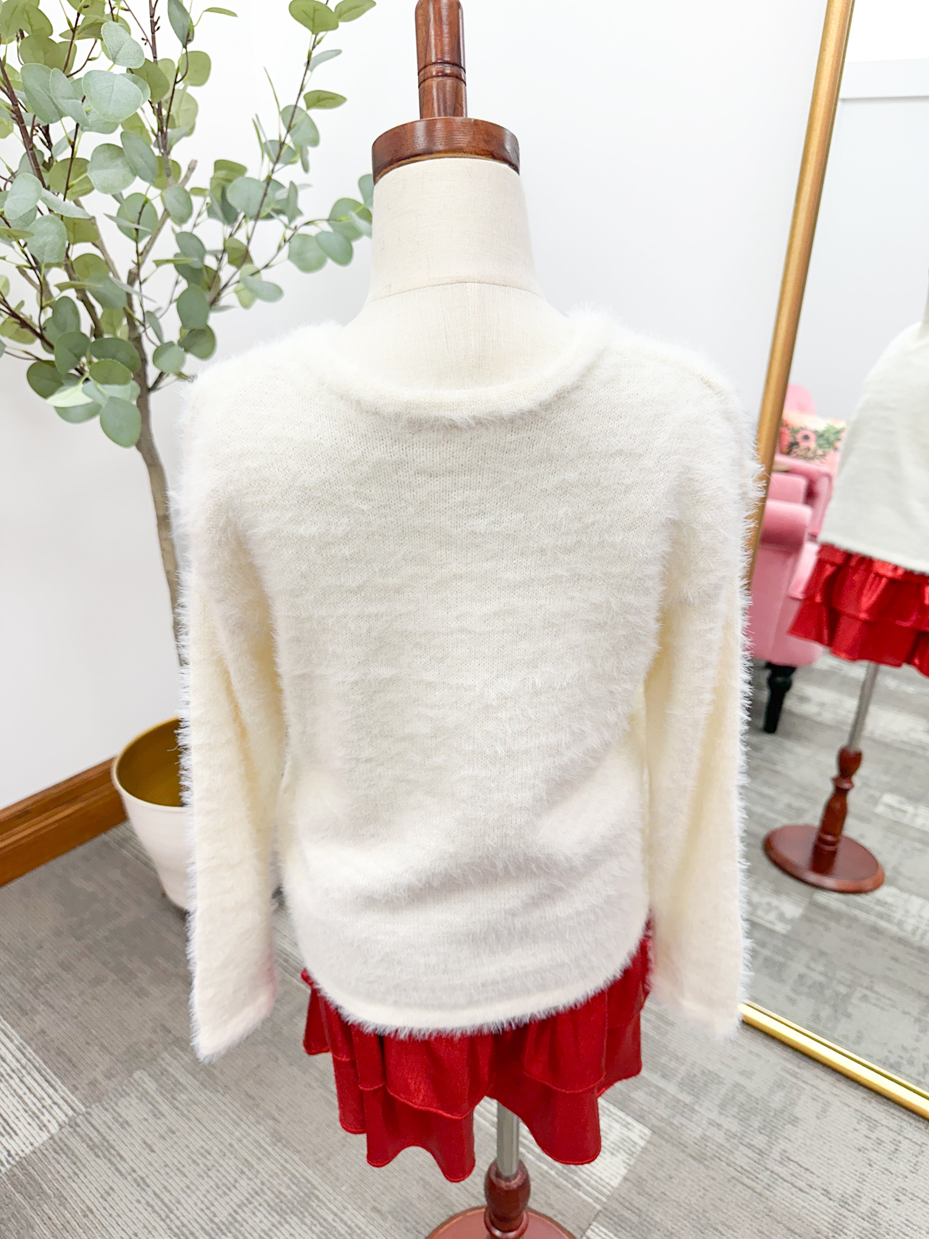 Girls Cream Fuzzy Sweater