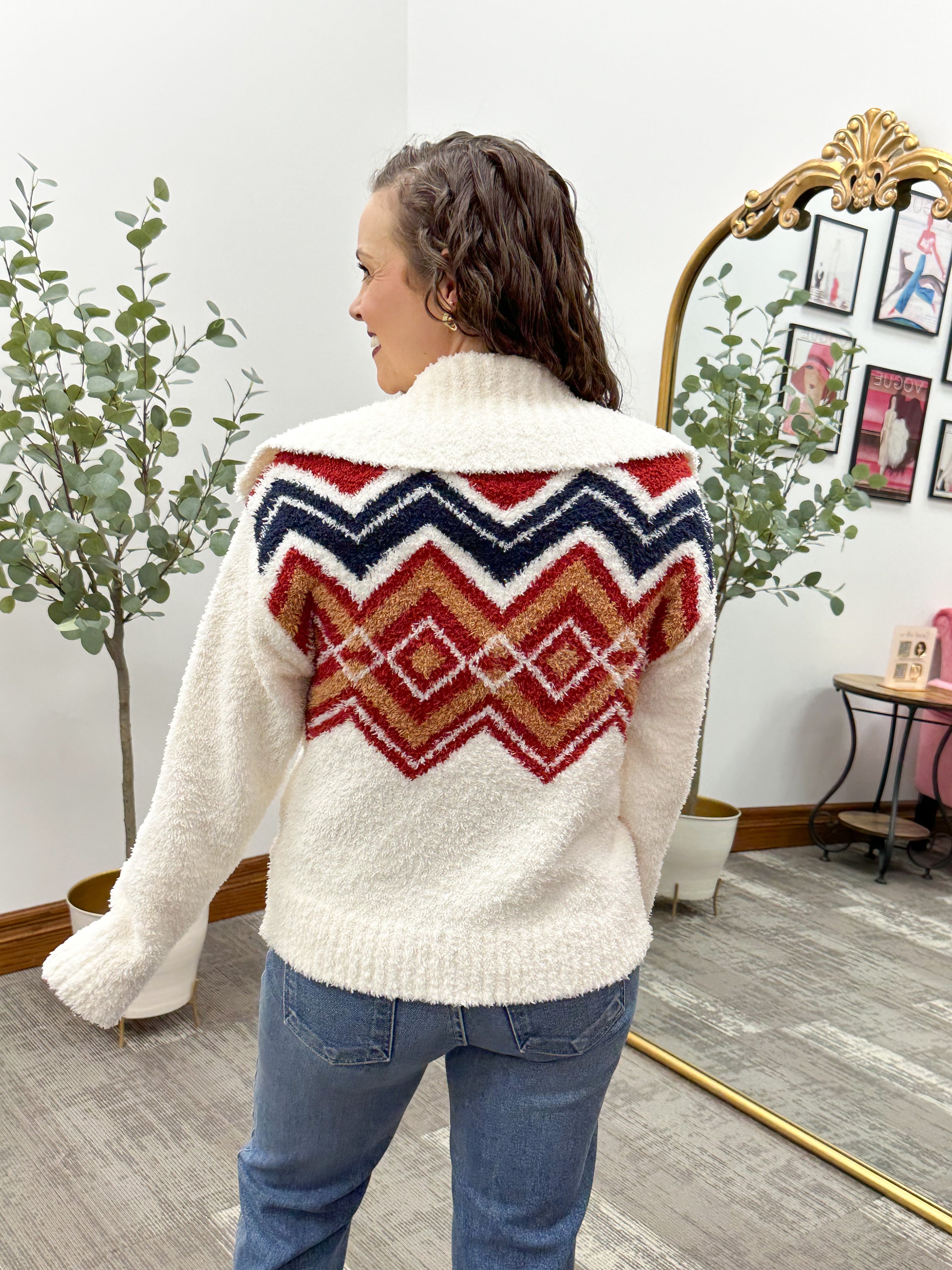 Talulla Cream & Burgundy Sweater Jacket