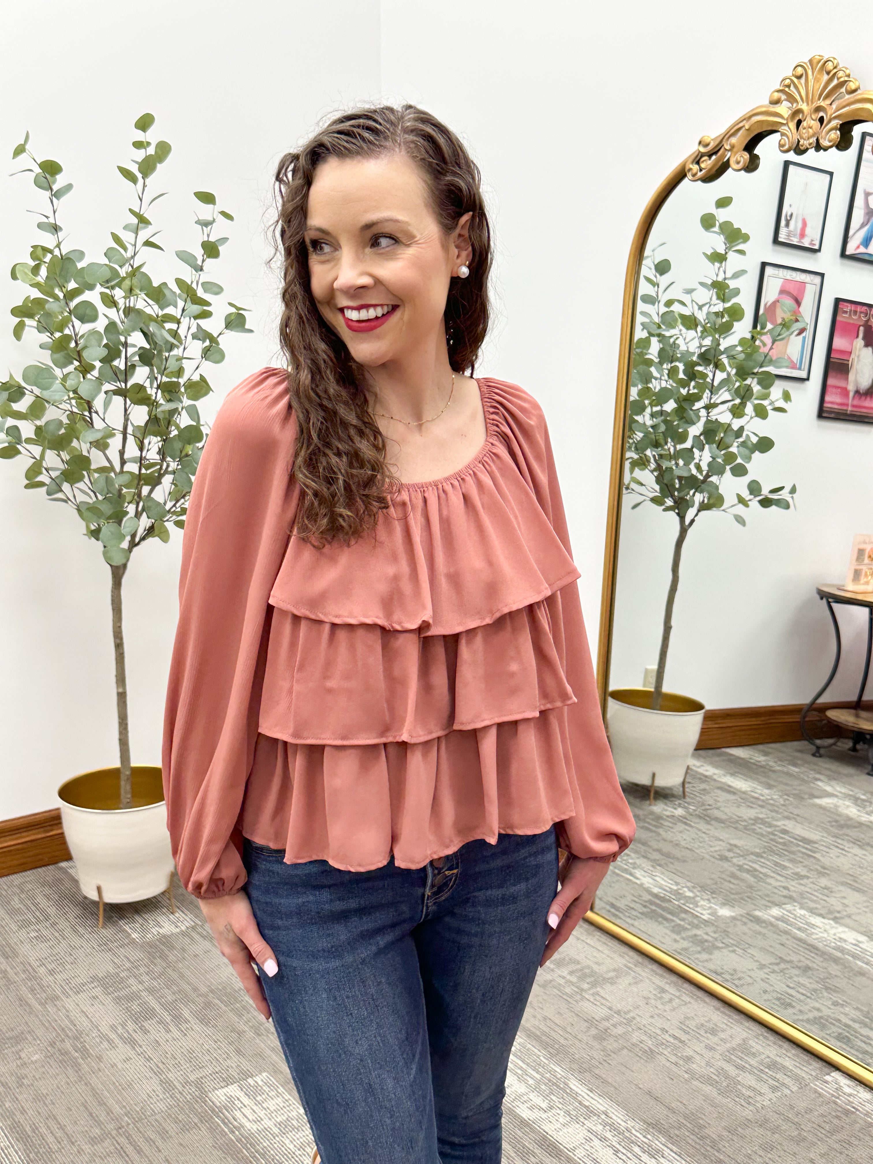Tiered Ruffle Ballon Sleeve Blouse