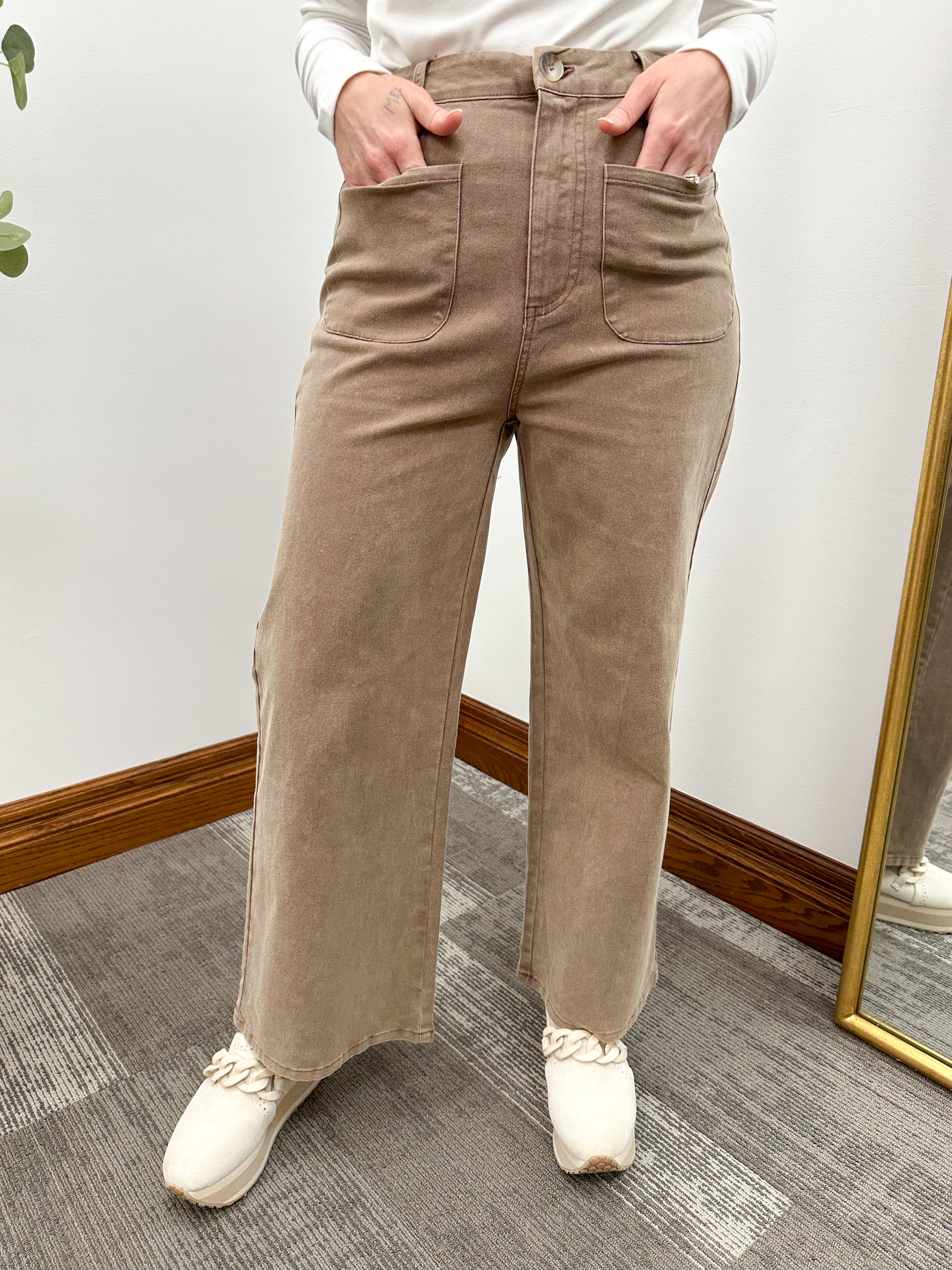 Brown Cropped Wide Leg Pants