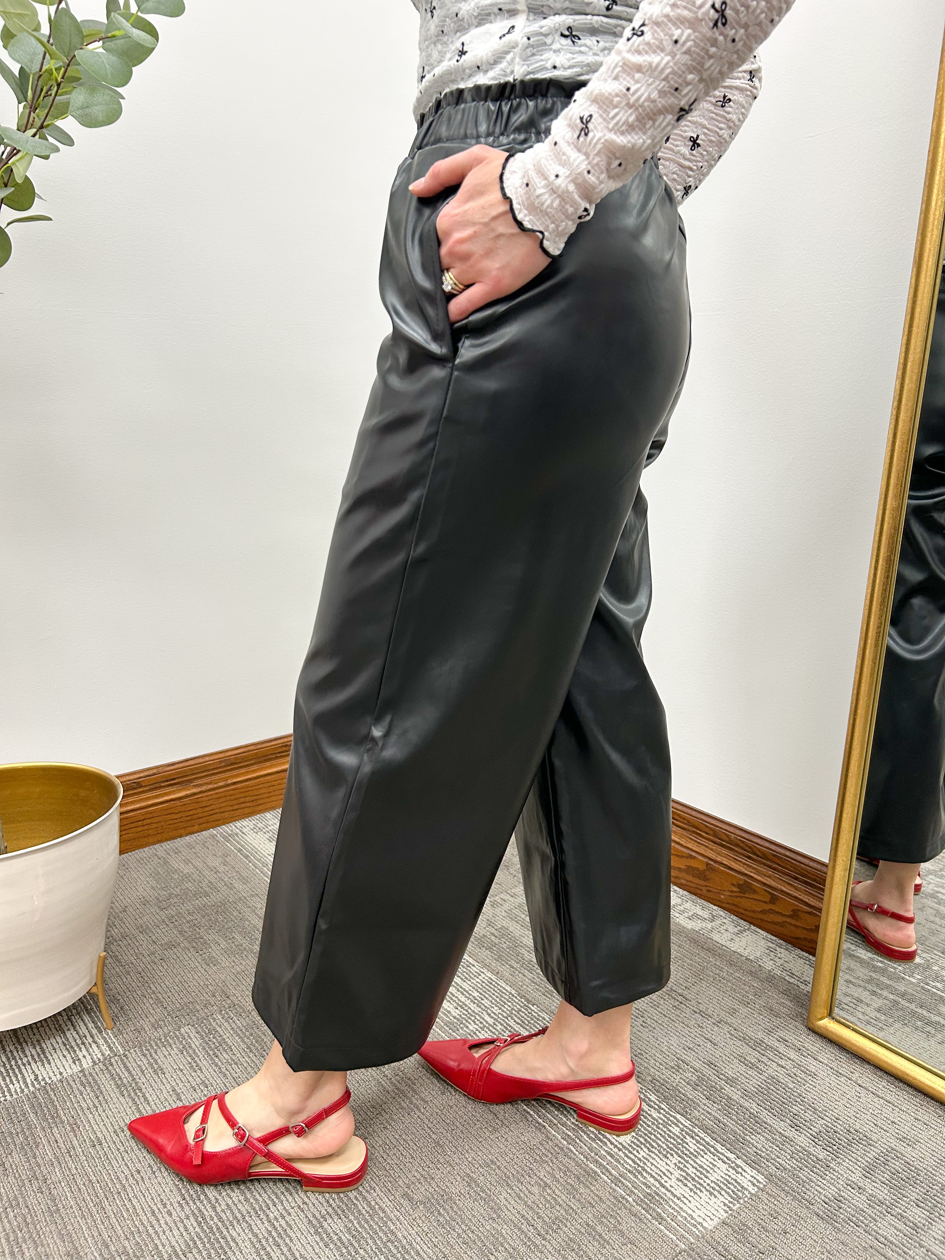 Black Wide Leg Faux Leather Culotte Pants