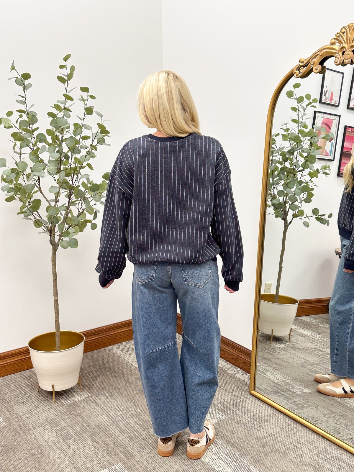 Striped Fleece Crew Neck Sweatshirt