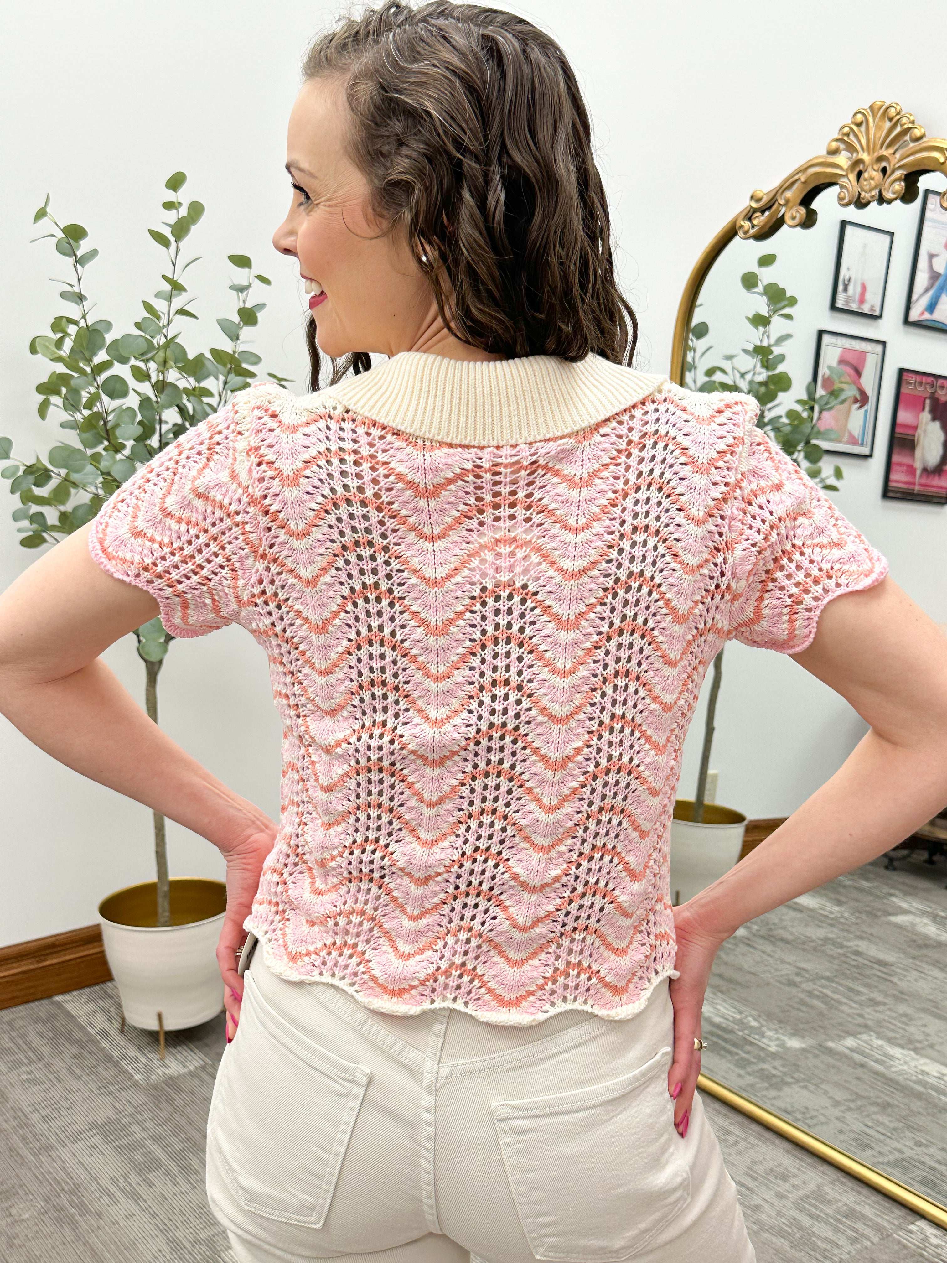 Tina Scallop Hem Short Sleeve Sweater