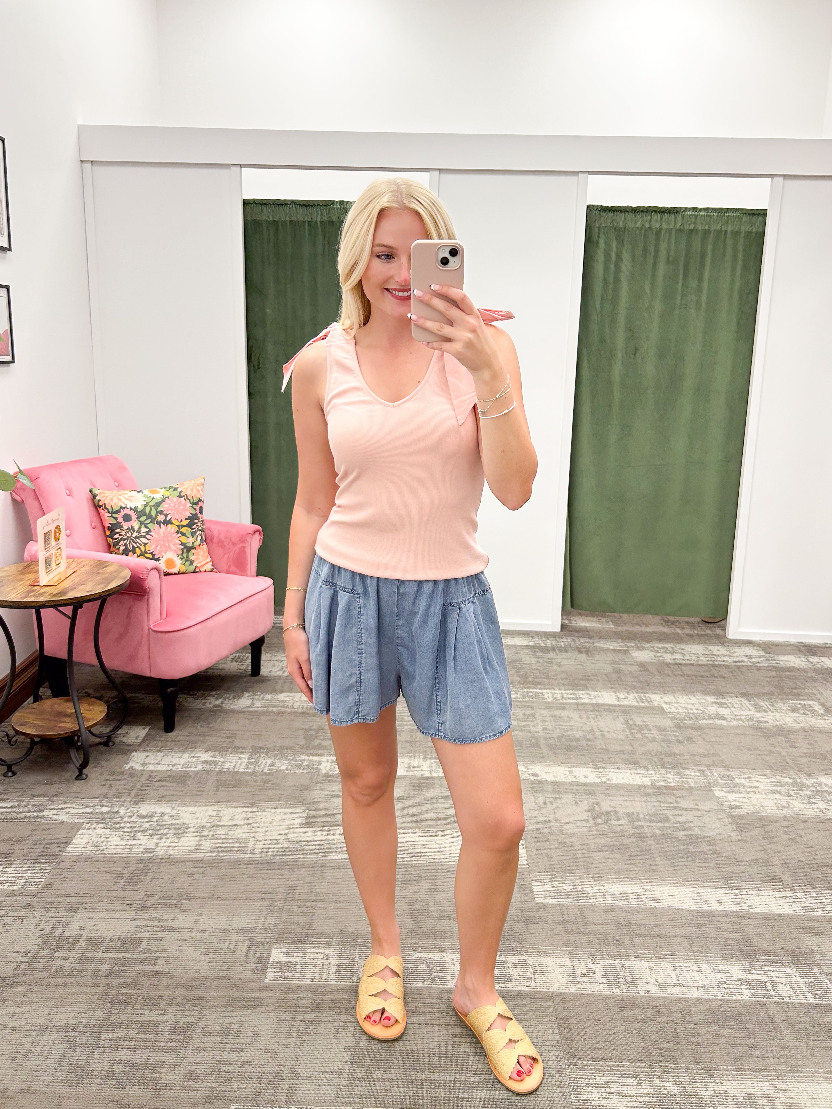Pink Bow Strap Tank Top