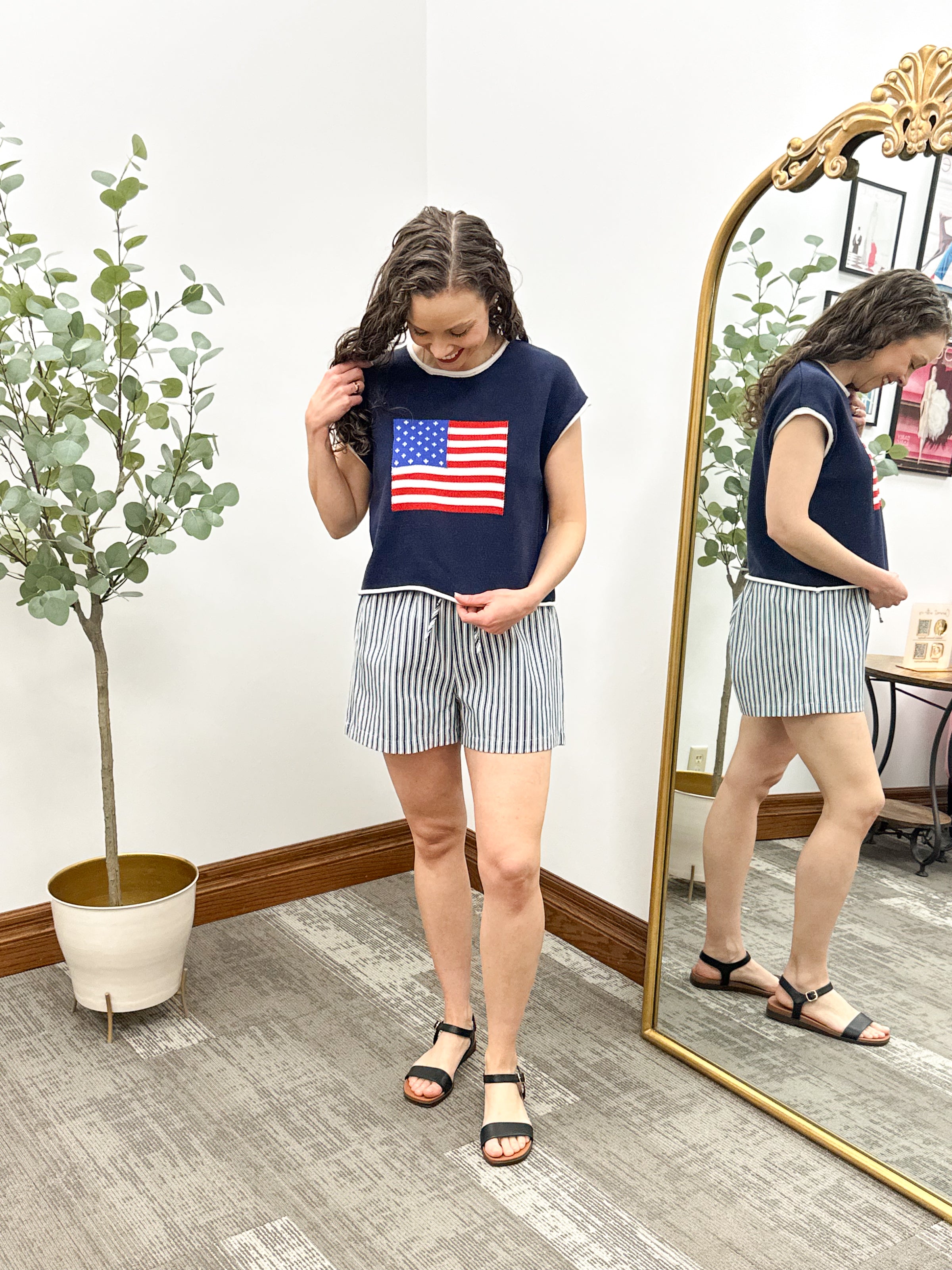 Navy American Flag Cap Sleeve Sweater