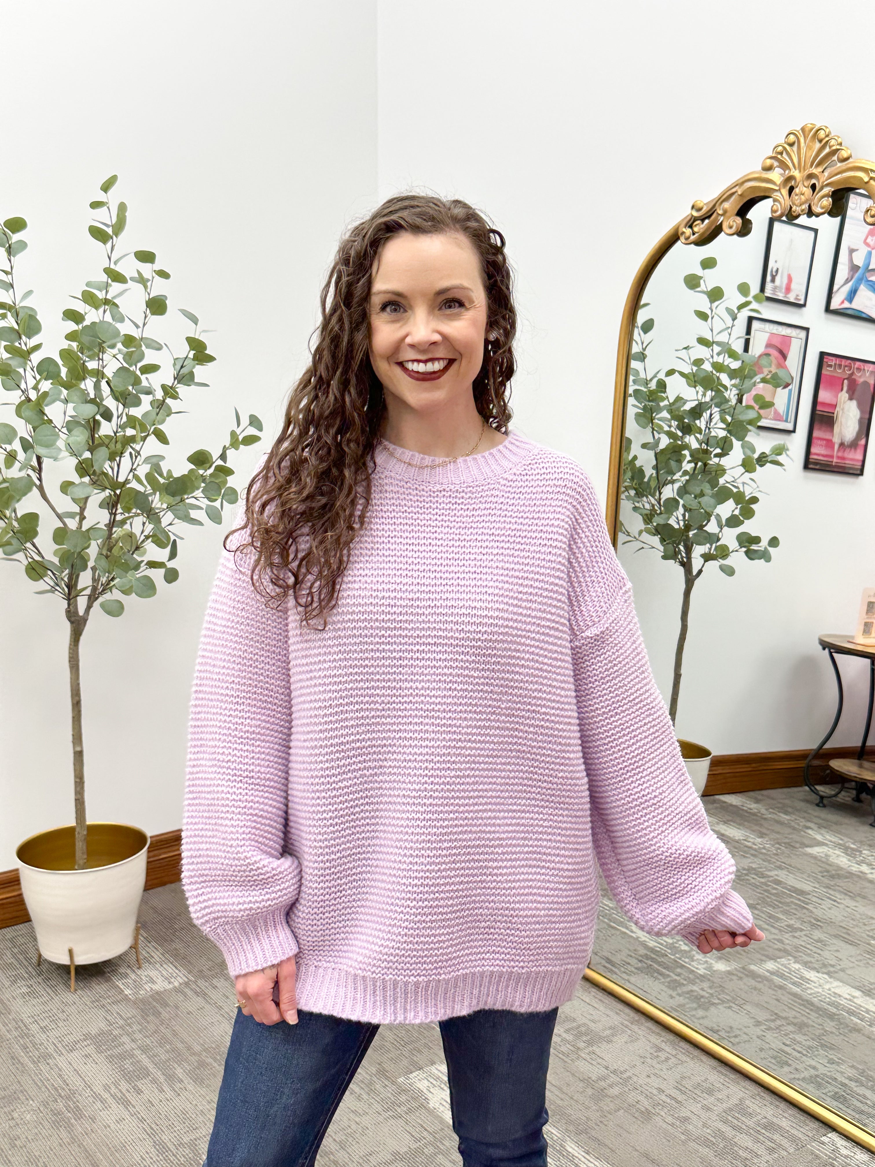 Lilac Chunky Knit Tunic Sweater