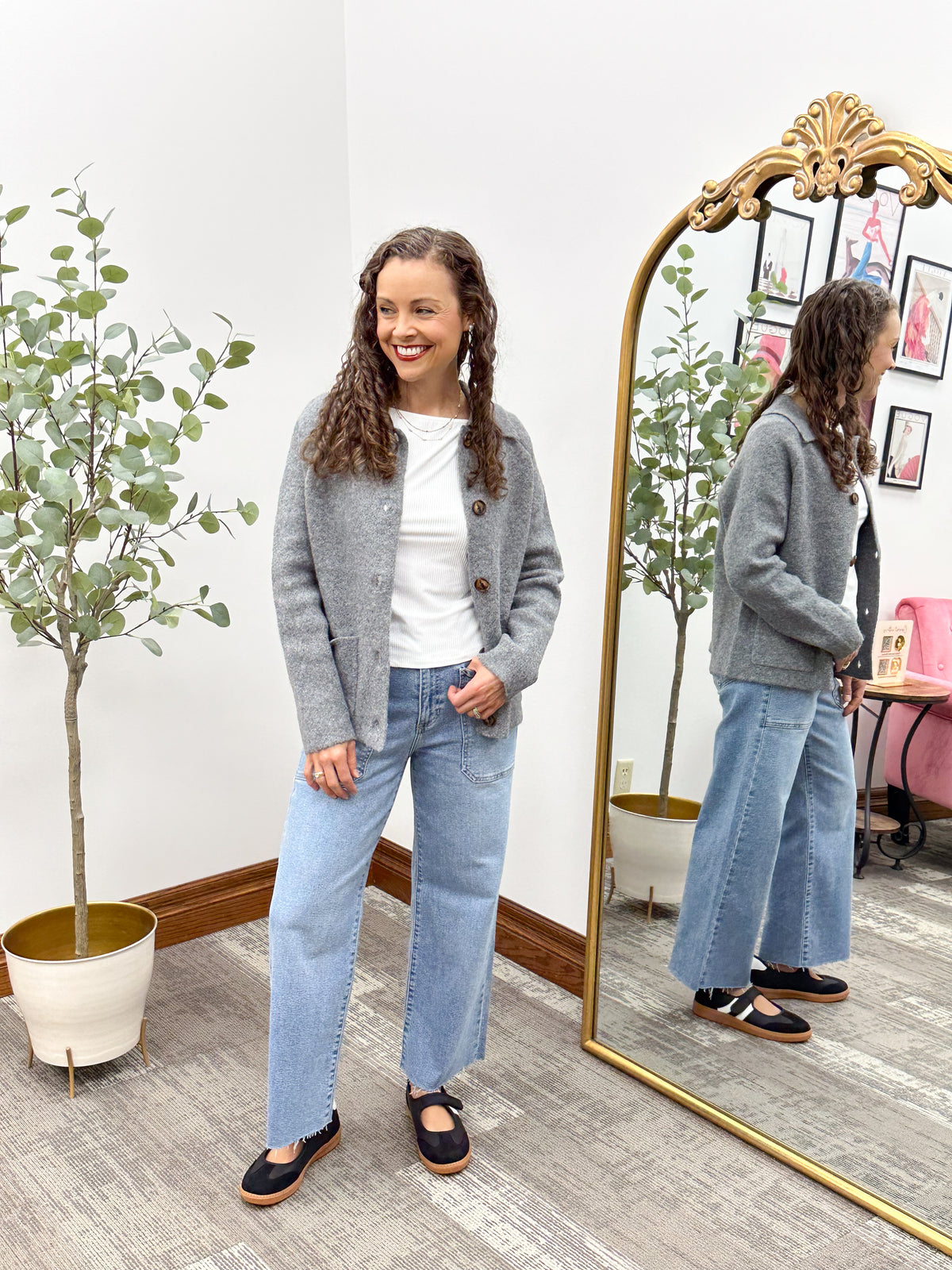 Gray Button Down Collared Cardigan