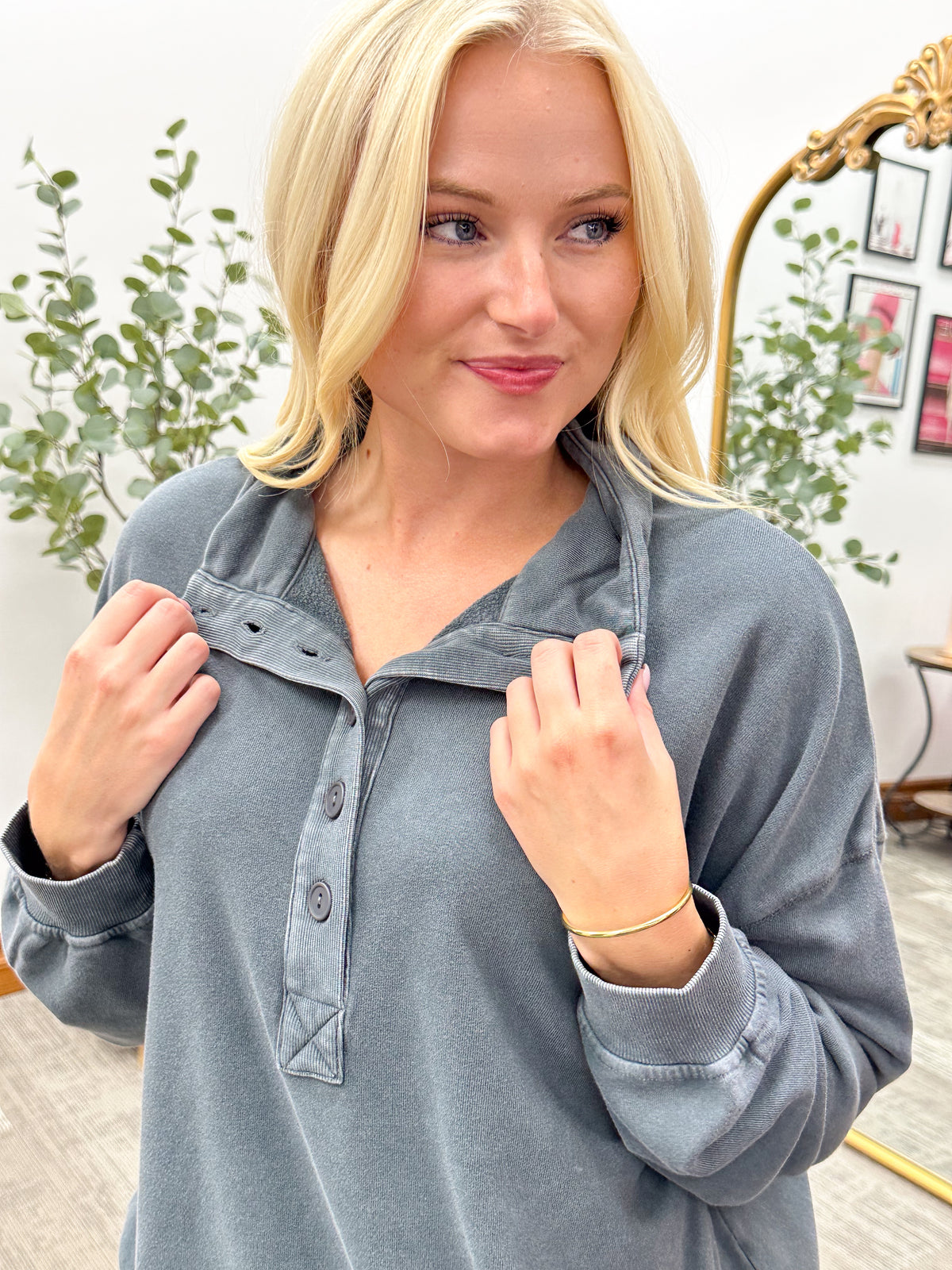 Button Neck Fleece Pullover