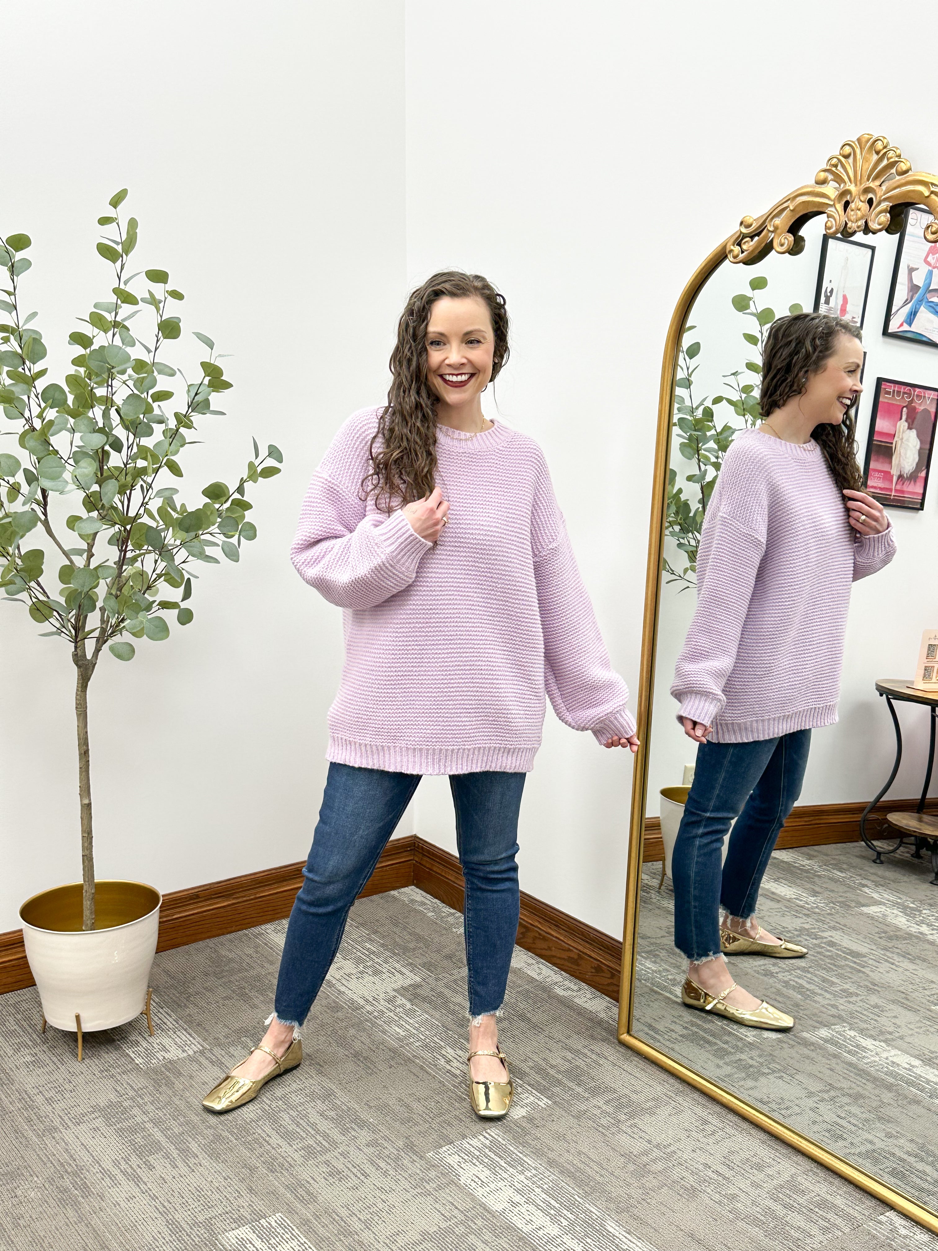 Lilac Chunky Knit Tunic Sweater