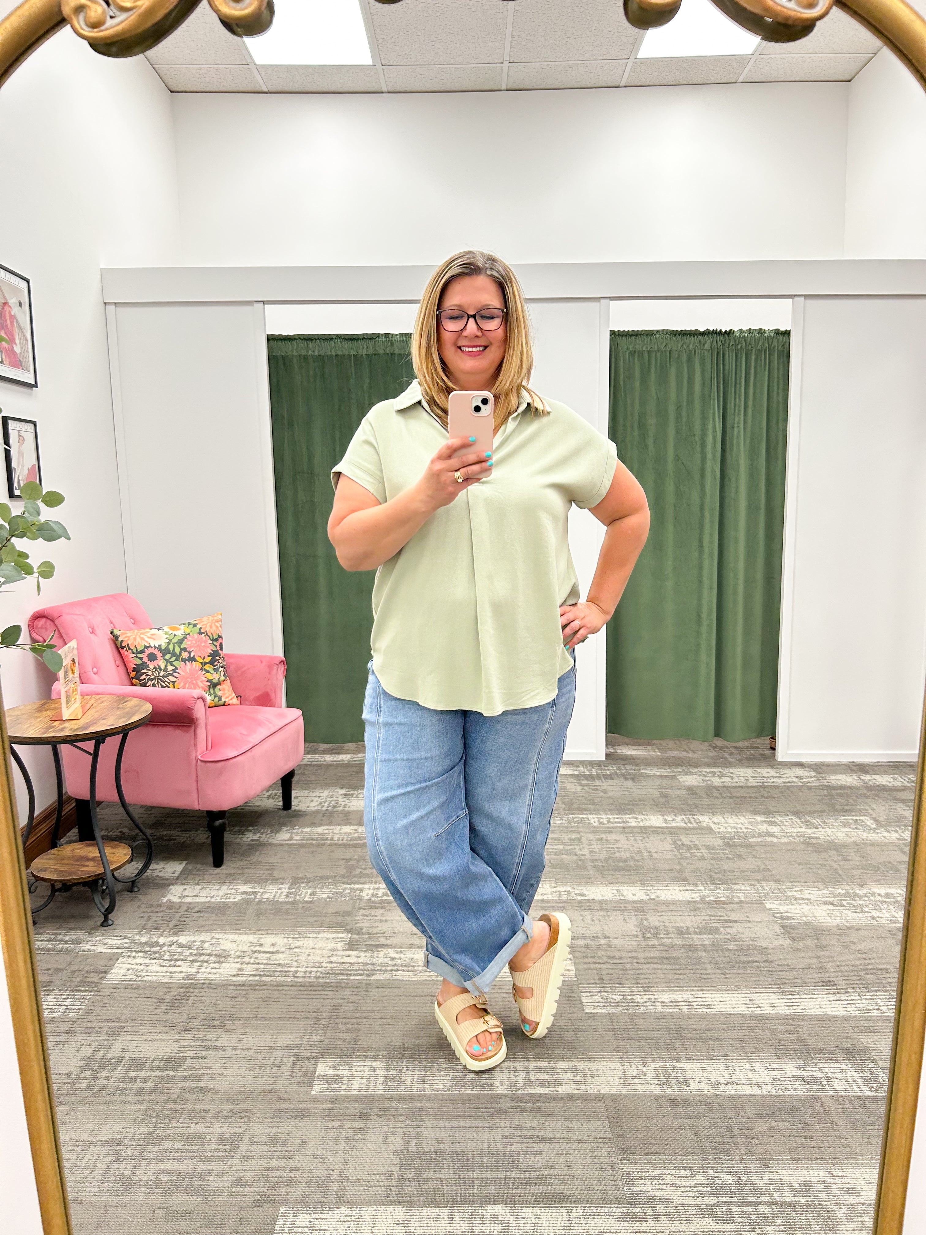 Sage Green Linen Collared Top