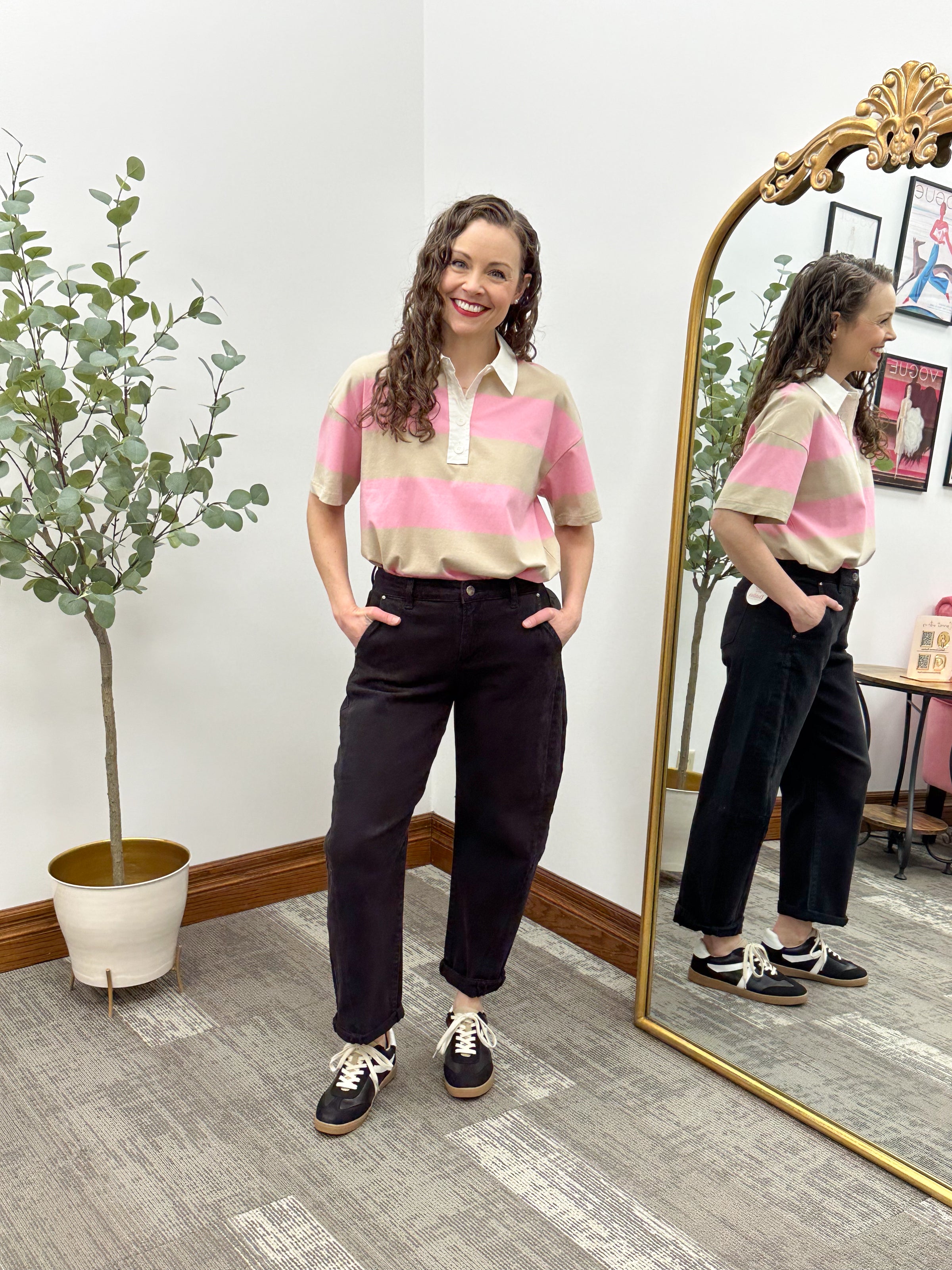 Rugby Striped Oversized Polo Shirt