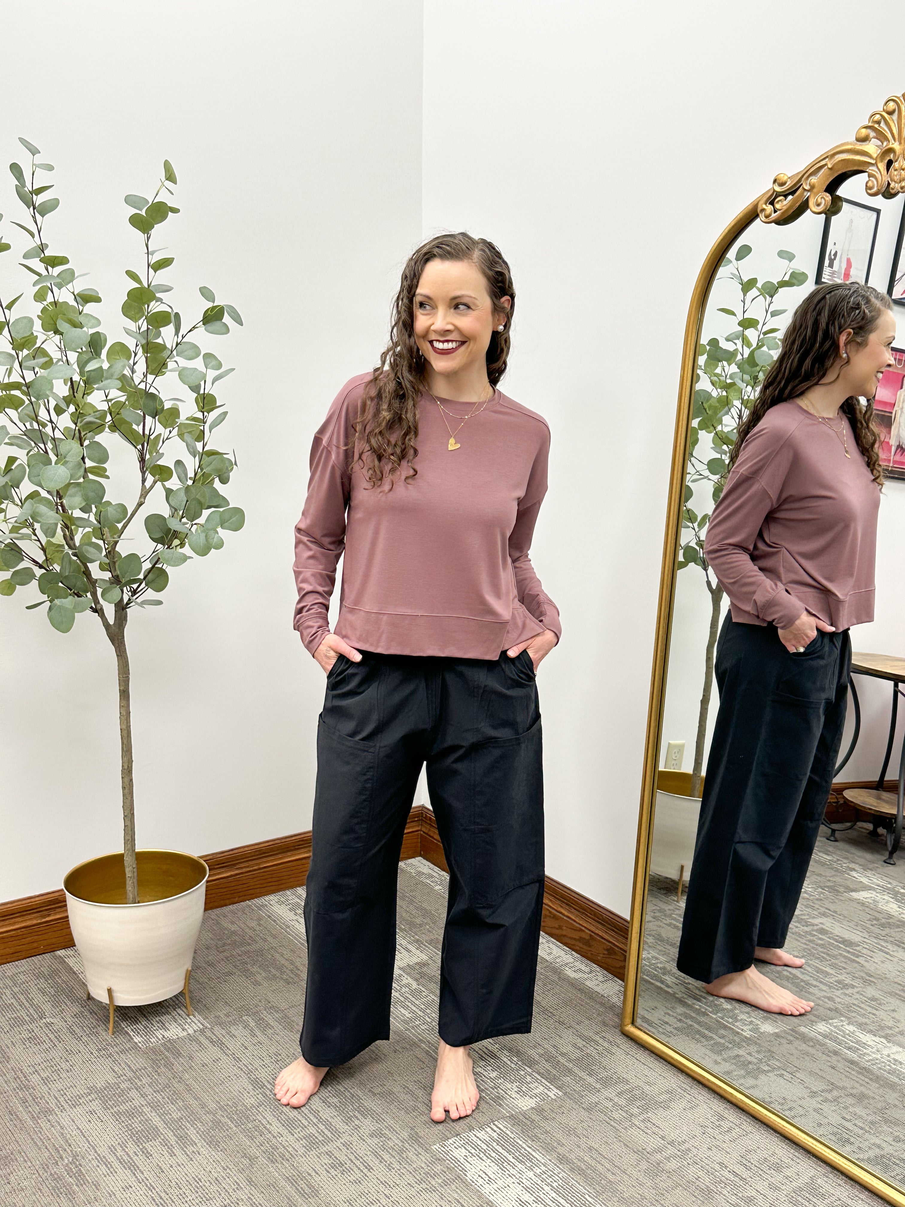 Mauve Split Hem Long Sleeve Top