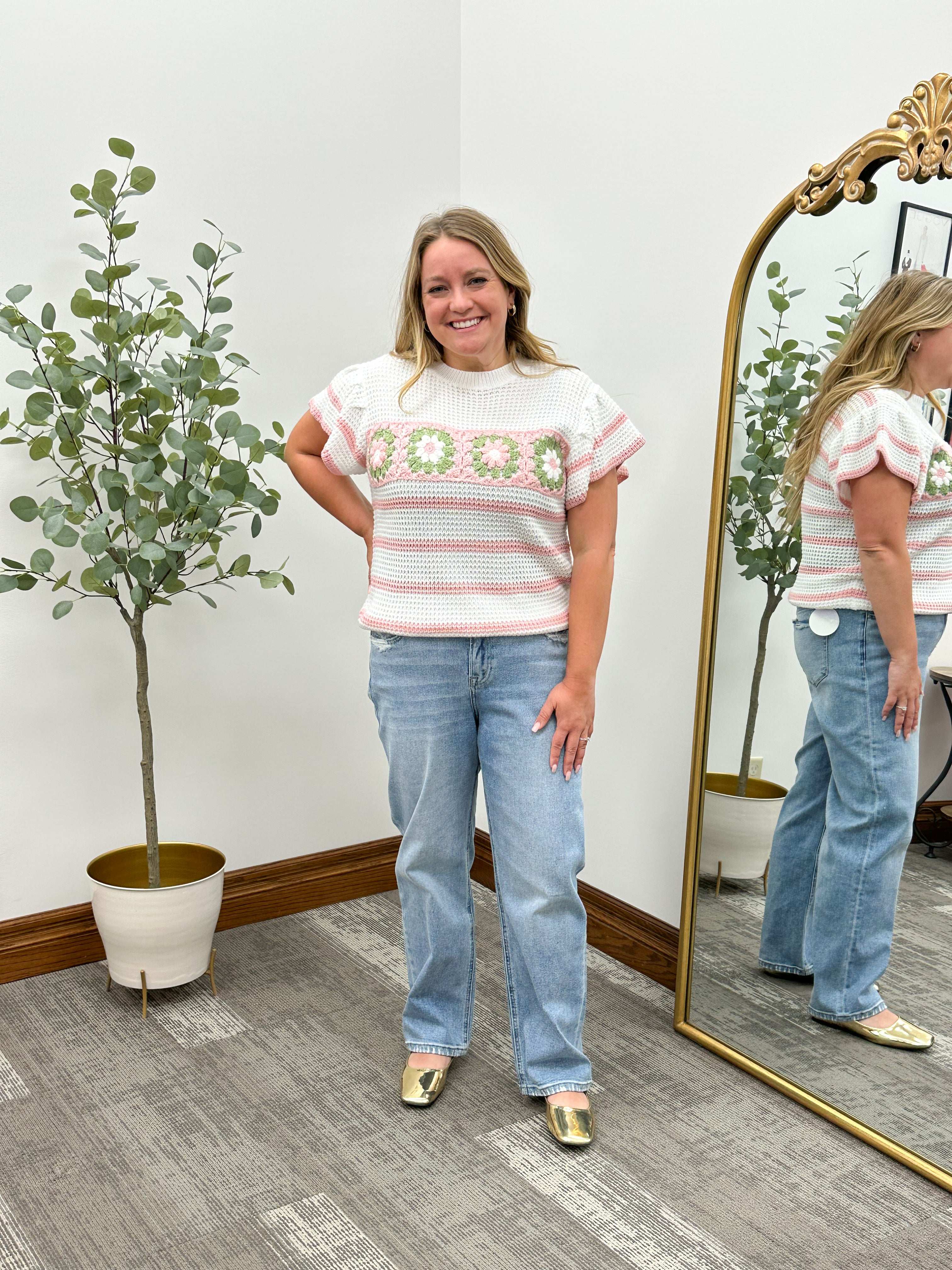 Kara Granny Square Striped Knit Top