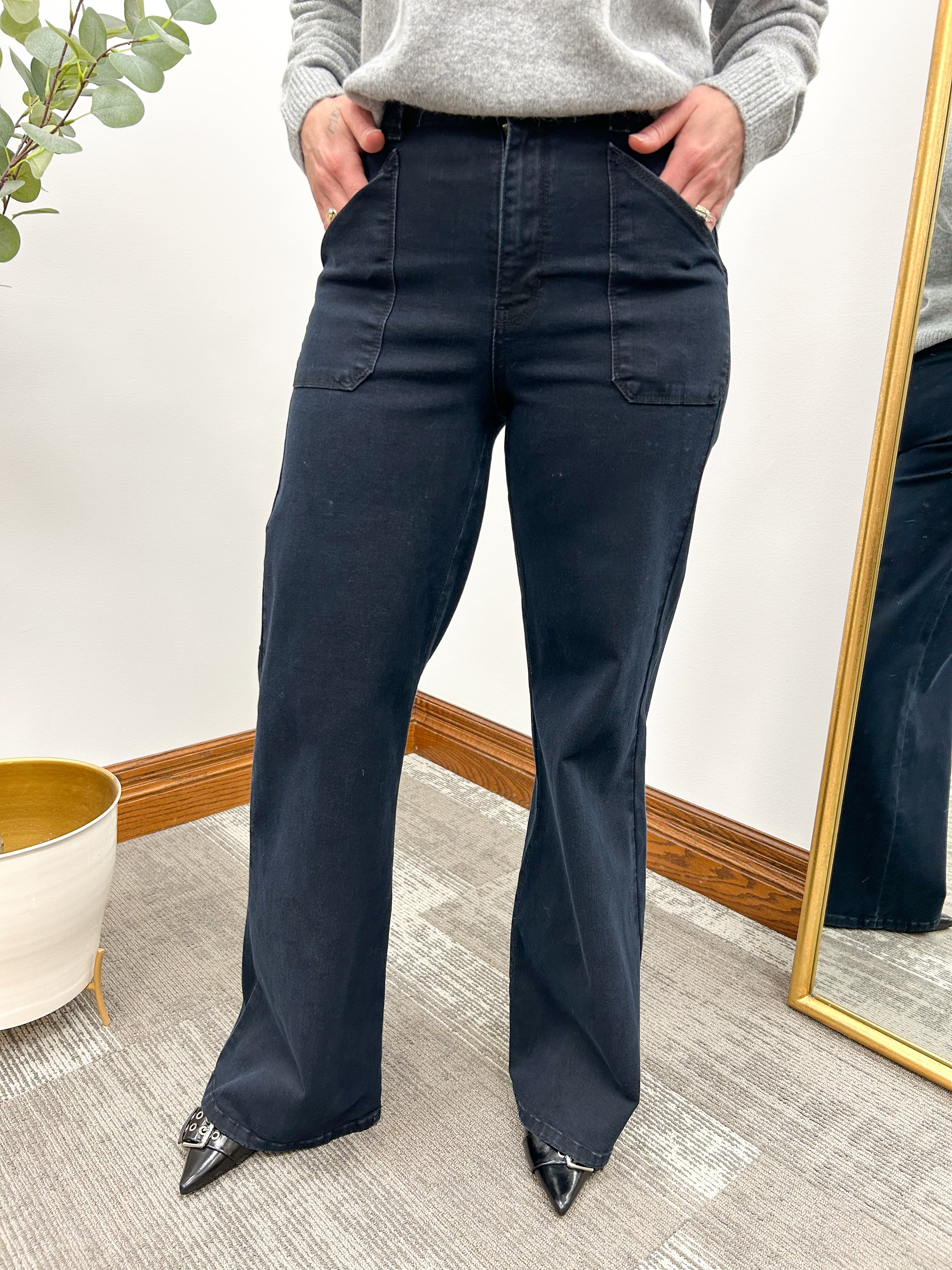 High Rise Wide Leg Flare Patch Pocket JBD Jeans