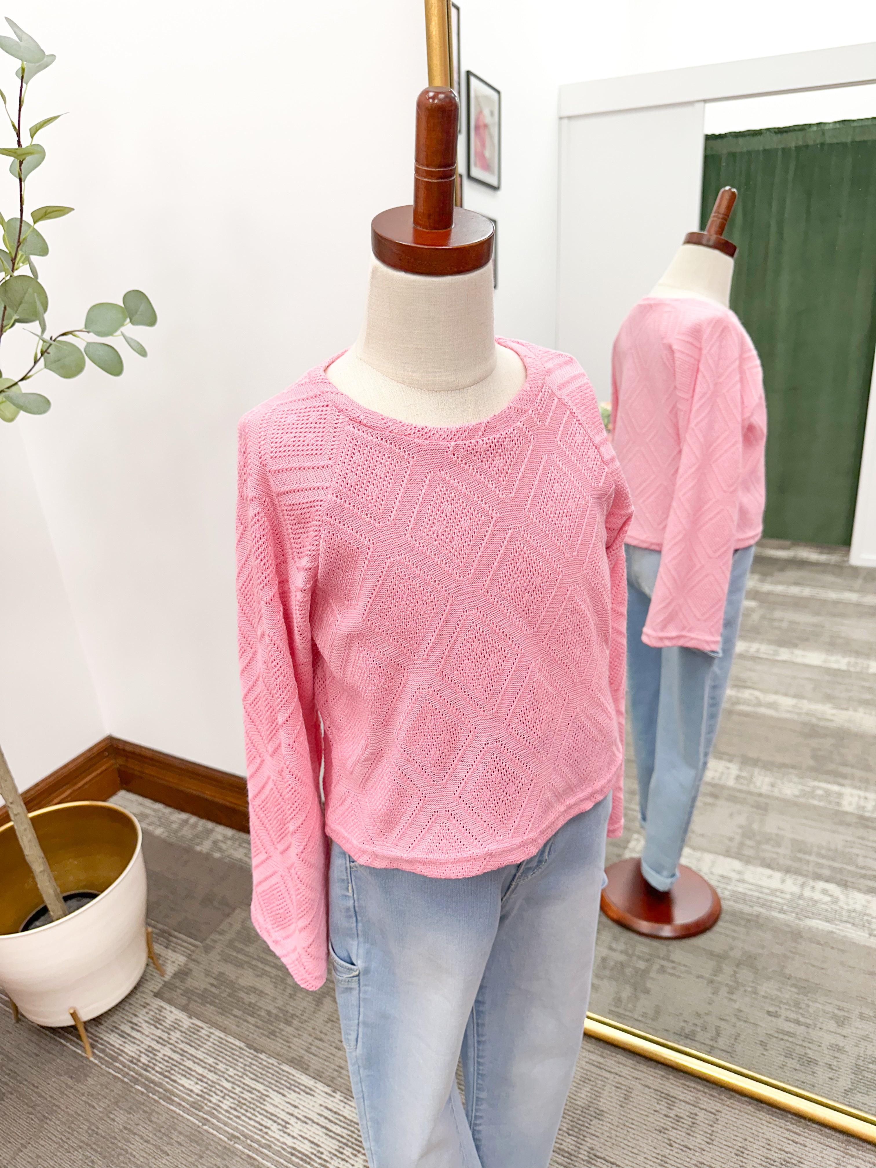 Girls Diamond Patterned Open Knit Top