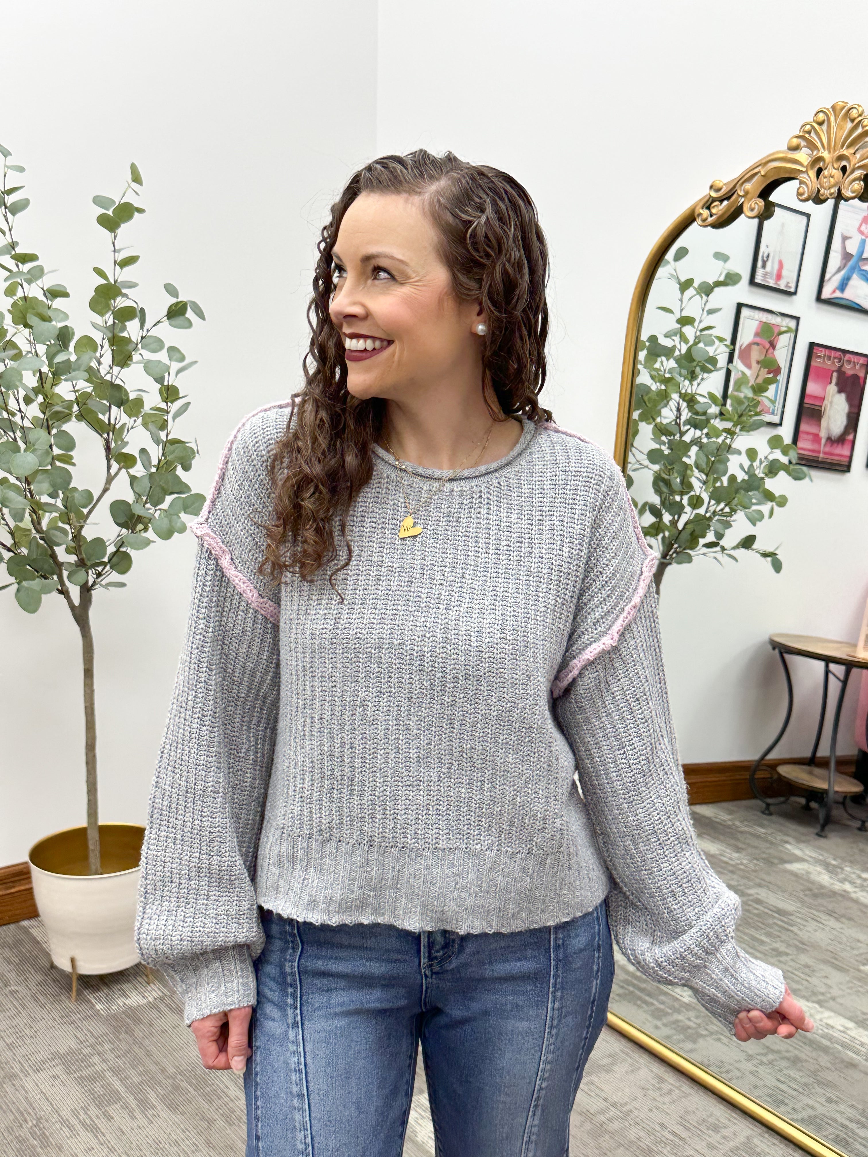 Pink Seam Gray Sweater