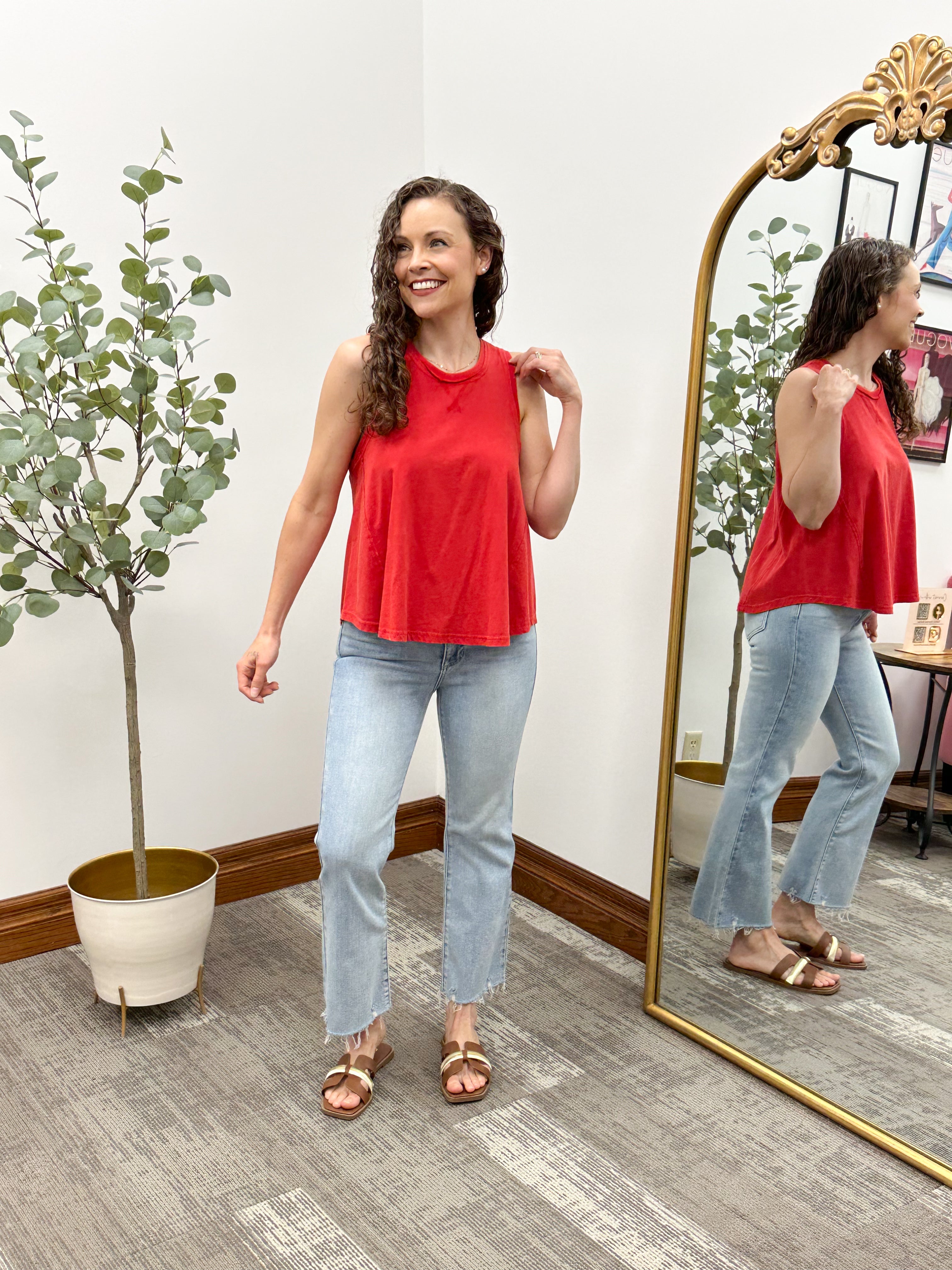 Red Raw Edge Flowy Tank Top